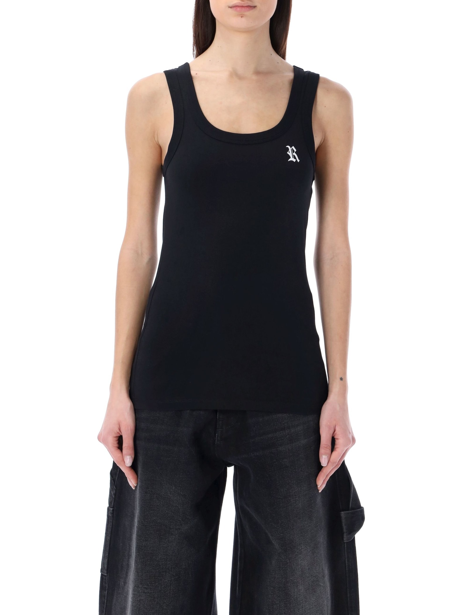 RAF SIMONS TANK TOP WITH R PRINT AND LEATHER PATCH