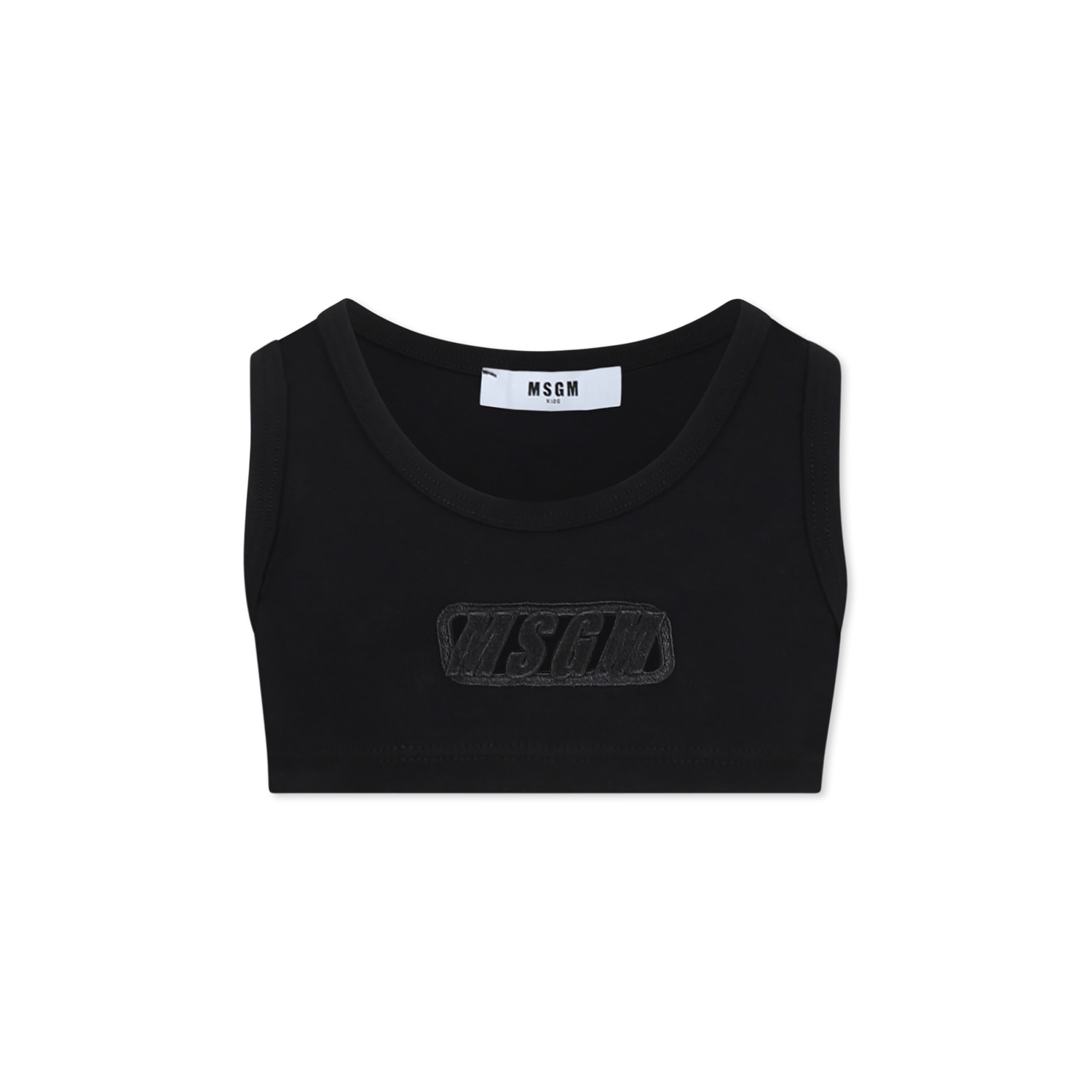 Msgm Balck Tank Top For Girl With Logo In Black