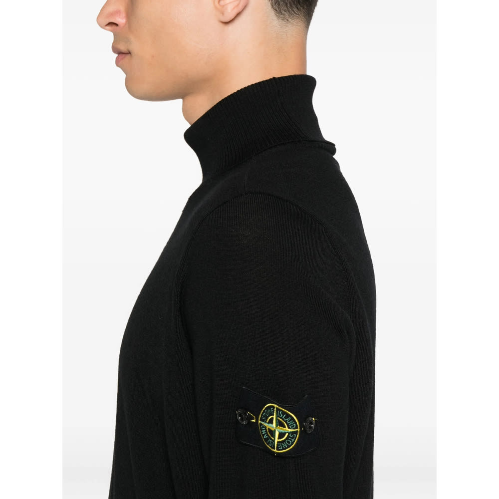 Stone Island Ribbed Wool Turtleneck Sweater Clothing In Black