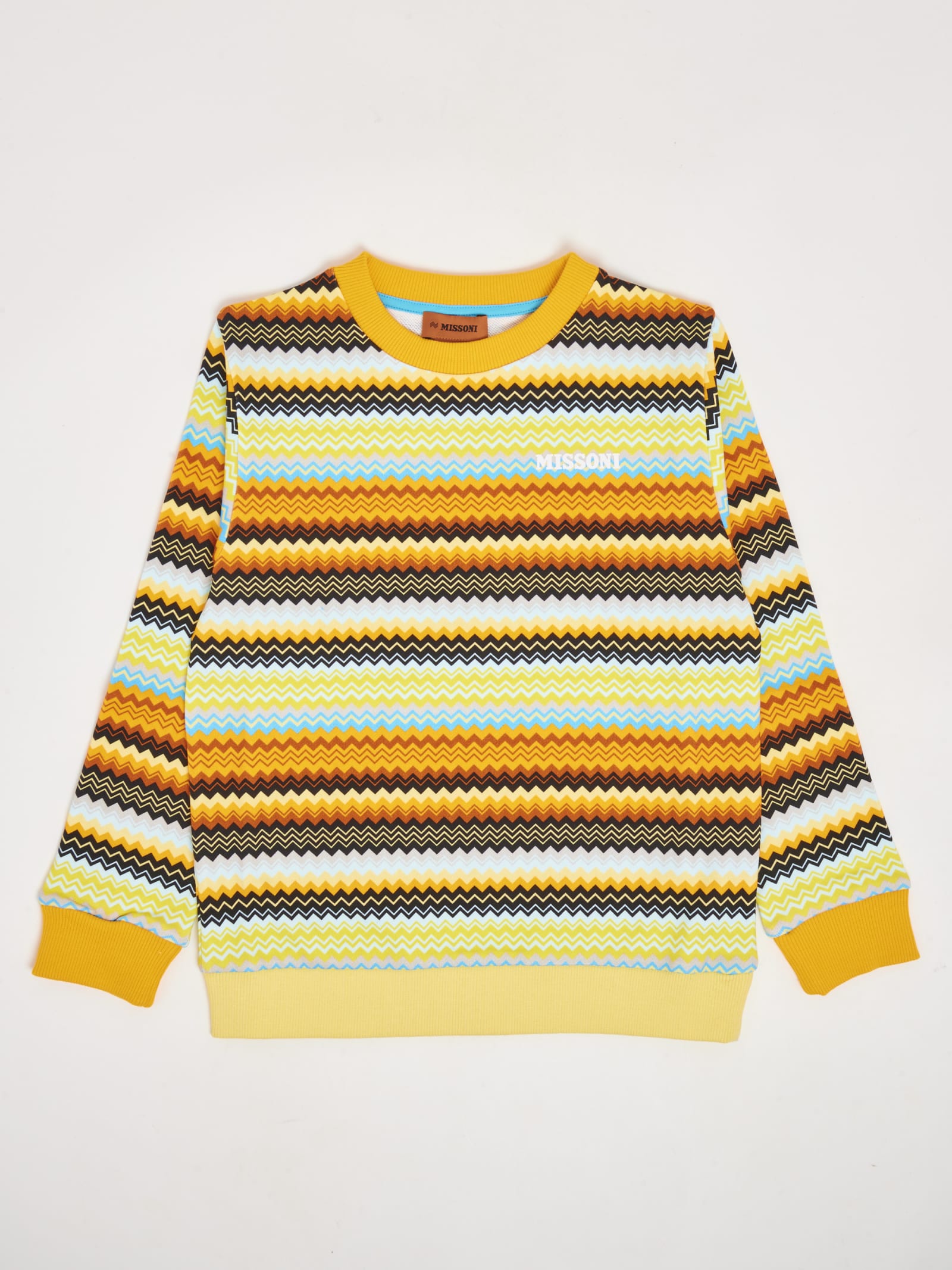 Missoni Kids' Boys Yellow Cotton Zigzag Sweatshirt In Multicolor