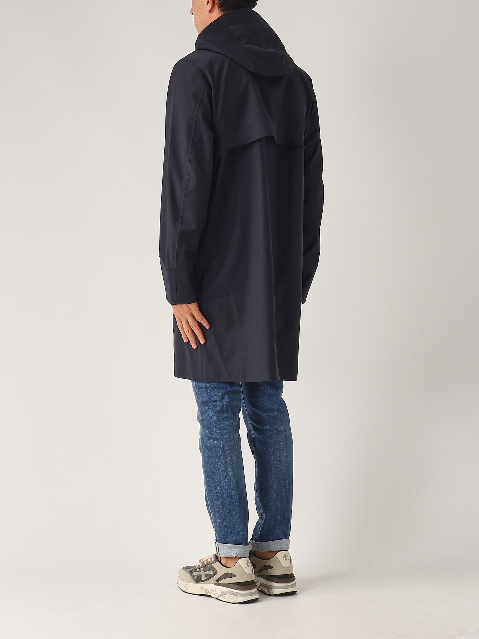 Shop K-way Poirol Tech Wool Blend Coat In Navy