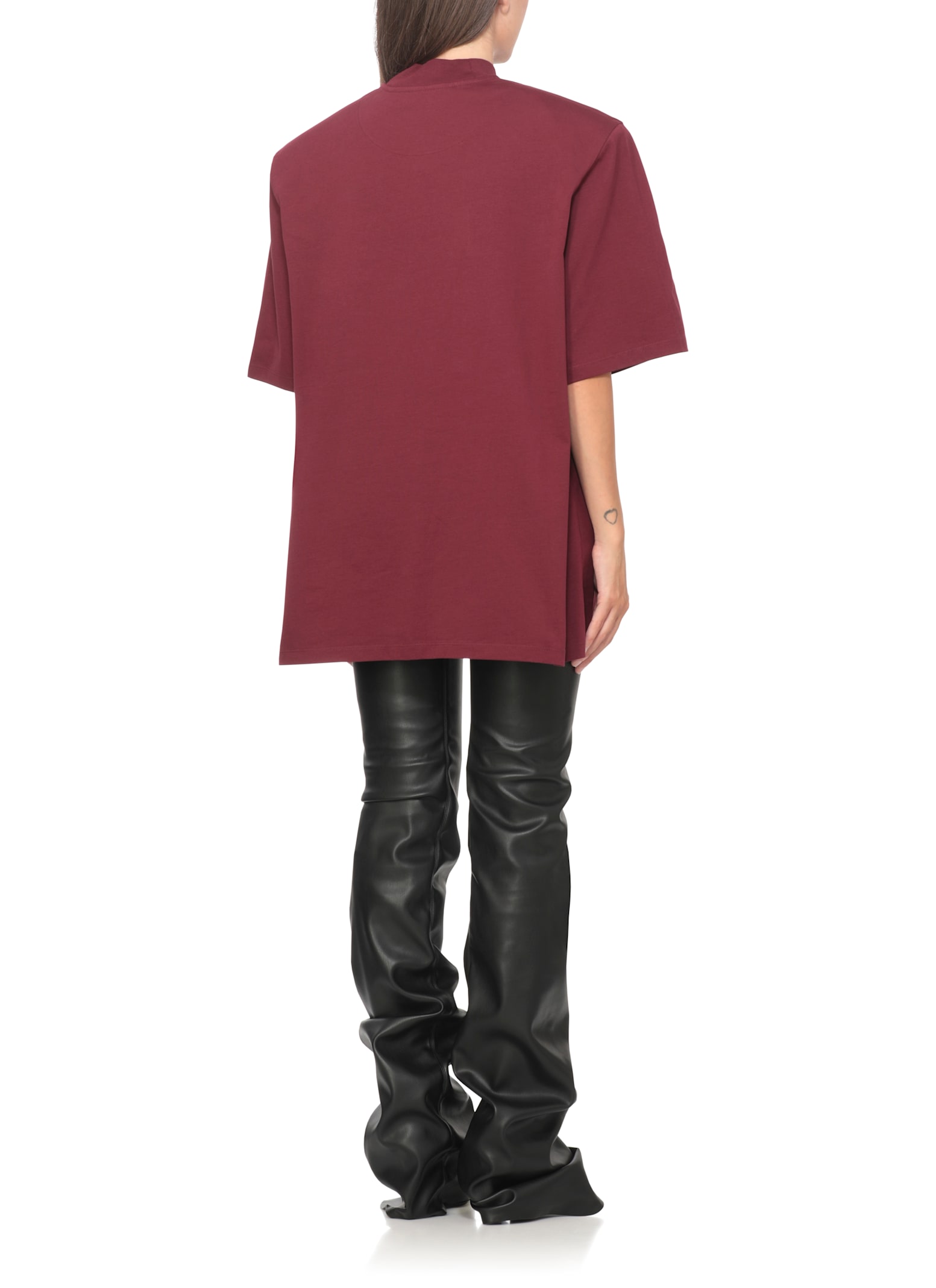 Attico Crewneck Mock Neck Logo Embroidered Top In Burgundy