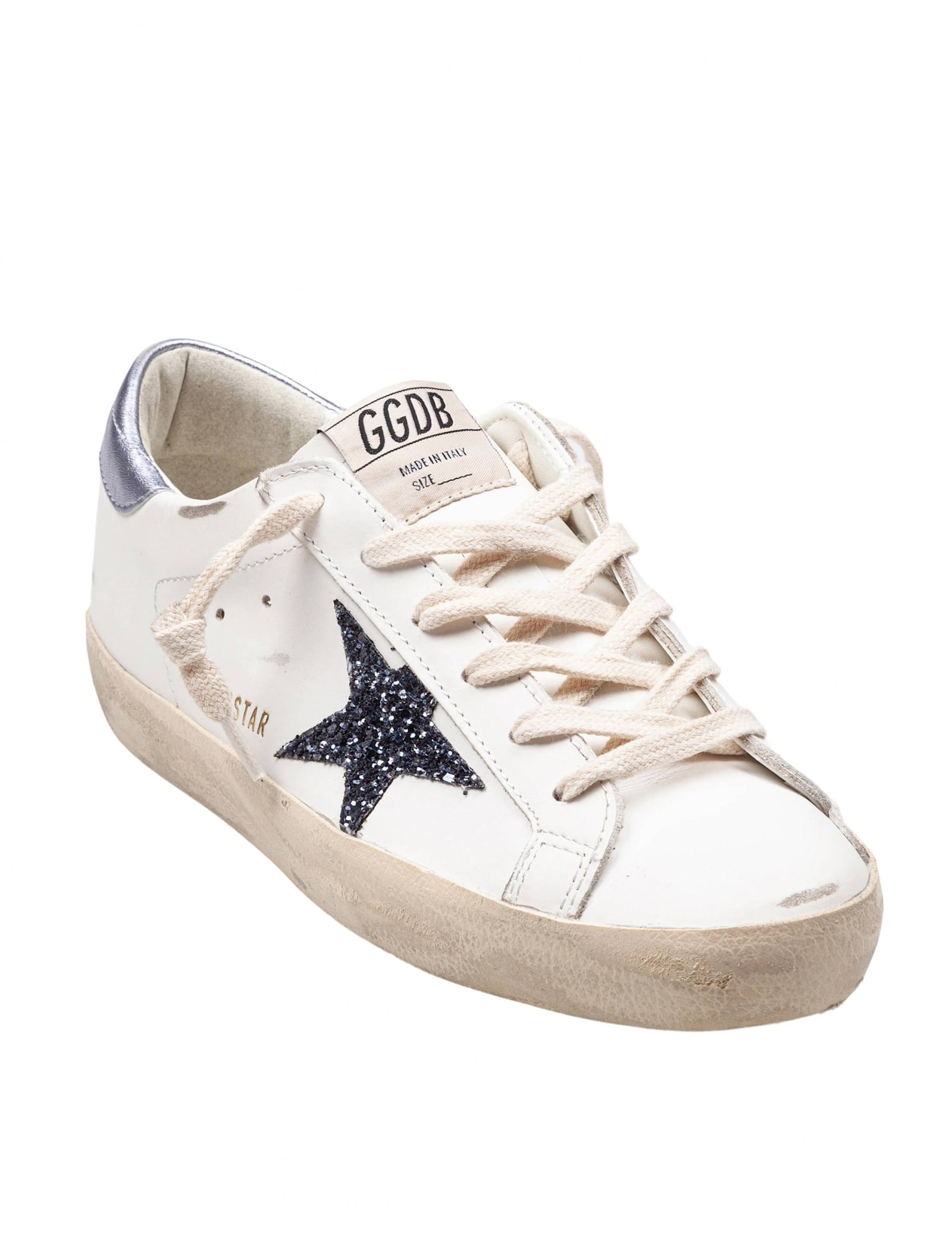 Golden Goose Super Star Leather Upper And Toe Glitter Star Laminated Heel In White
