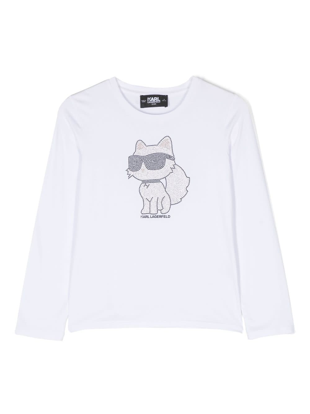 Shop Karl Lagerfeld T-shirt Choupette Bianca In Misto Cotone E Modale Bambina In Bianco