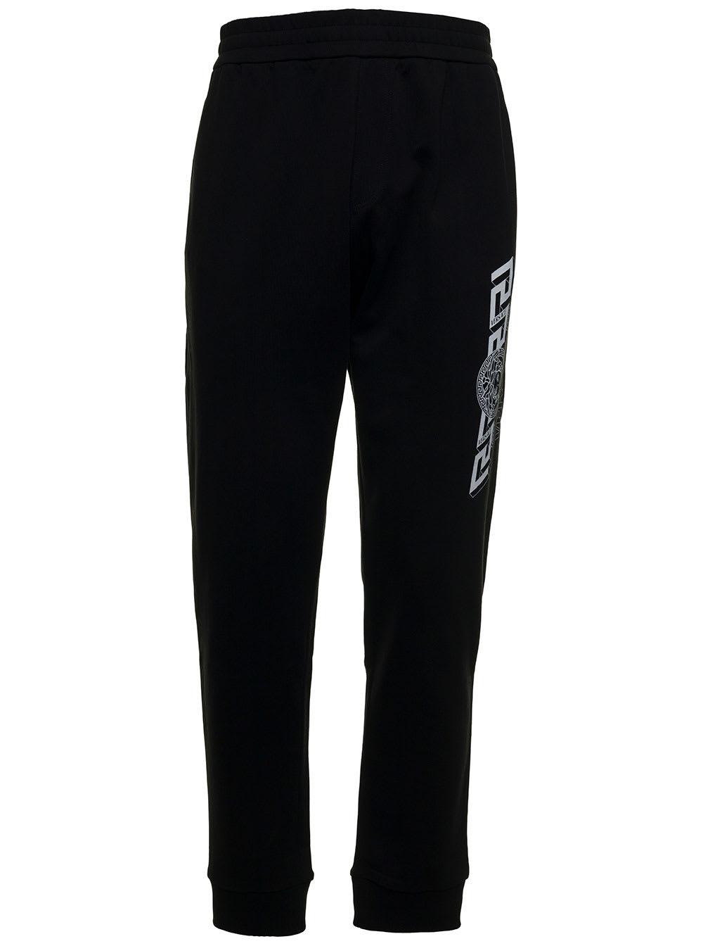 Black Jogger In Jersey With Contrast Logo Print Versace Man