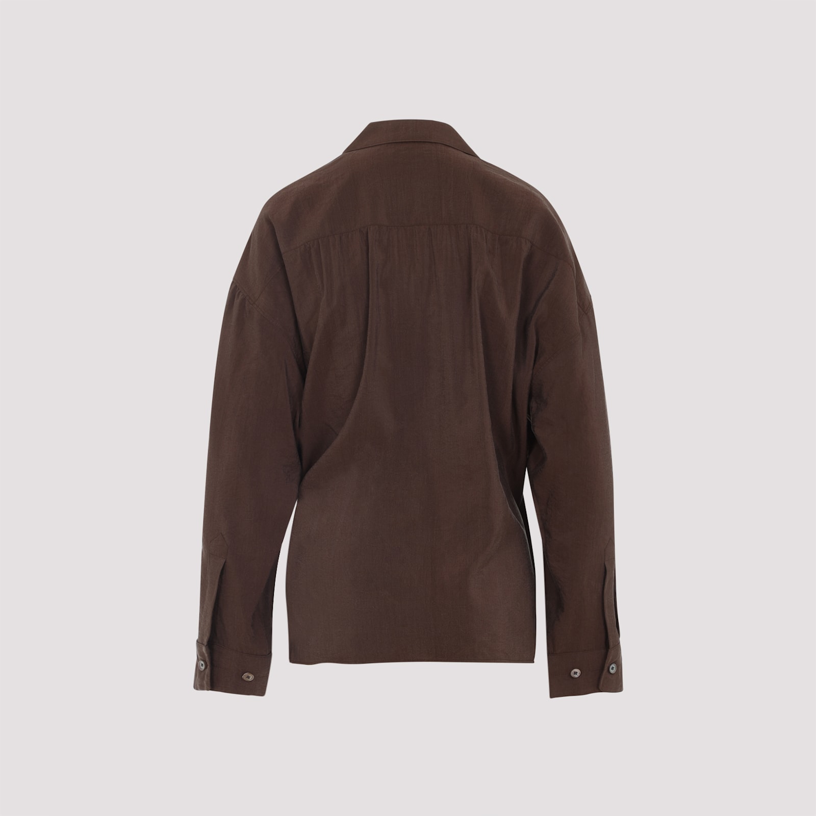 Lemaire Straight Collar Twisted Cotton Shirt In Brown