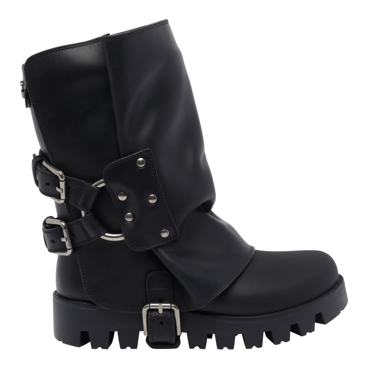 Dolce & Gabbana Chunky Sole Mid-calf Rain Boots With Studs In Black