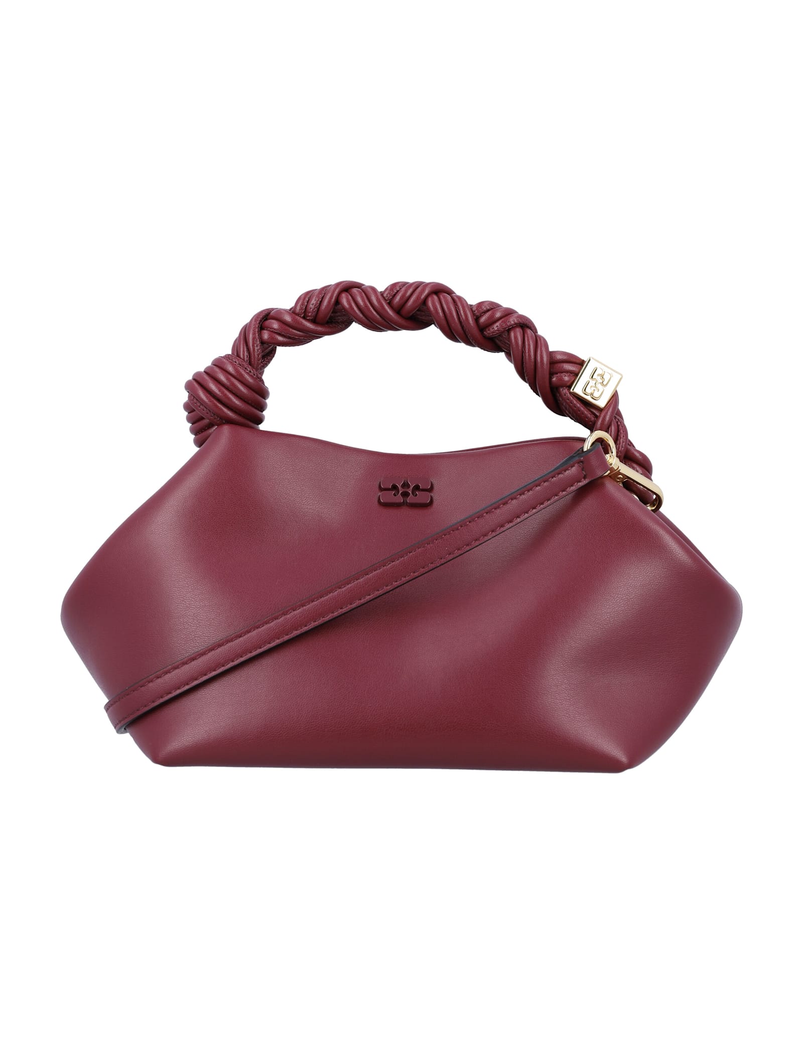 Ganni 'bou' Bordeaux Mini Handbag With Braided Handle And Removable Shoulder Strap In Burgundy