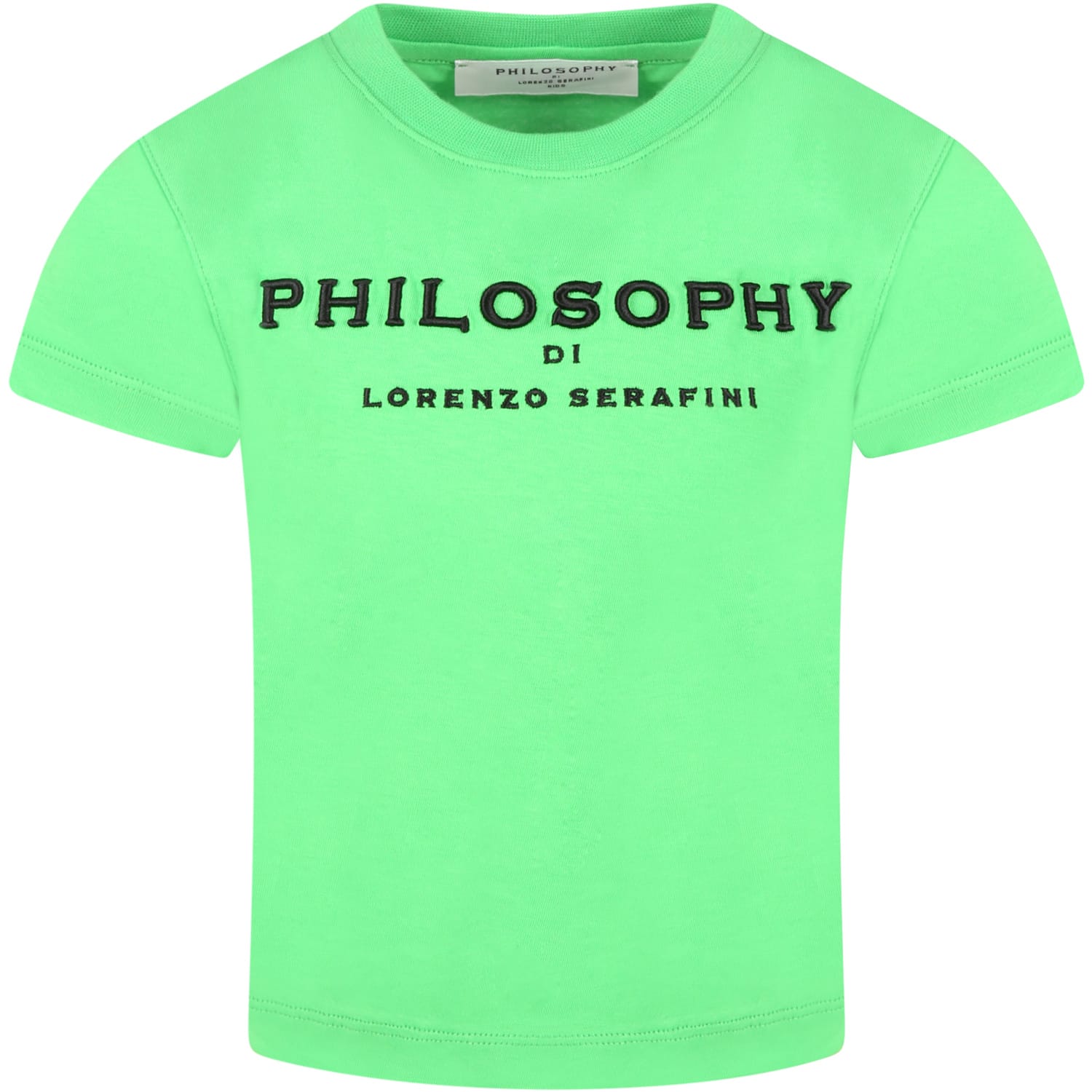 Philosophy di Lorenzo Serafini Kids Green T-shirt For Girl With Black Logo