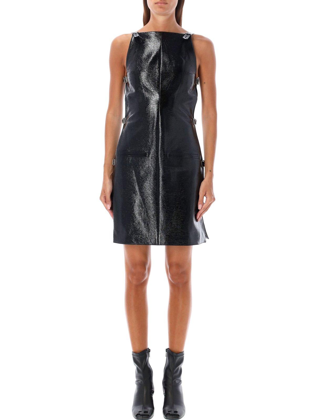 Shop Courrèges Buckle Detailed Sleeveless Dress In Black