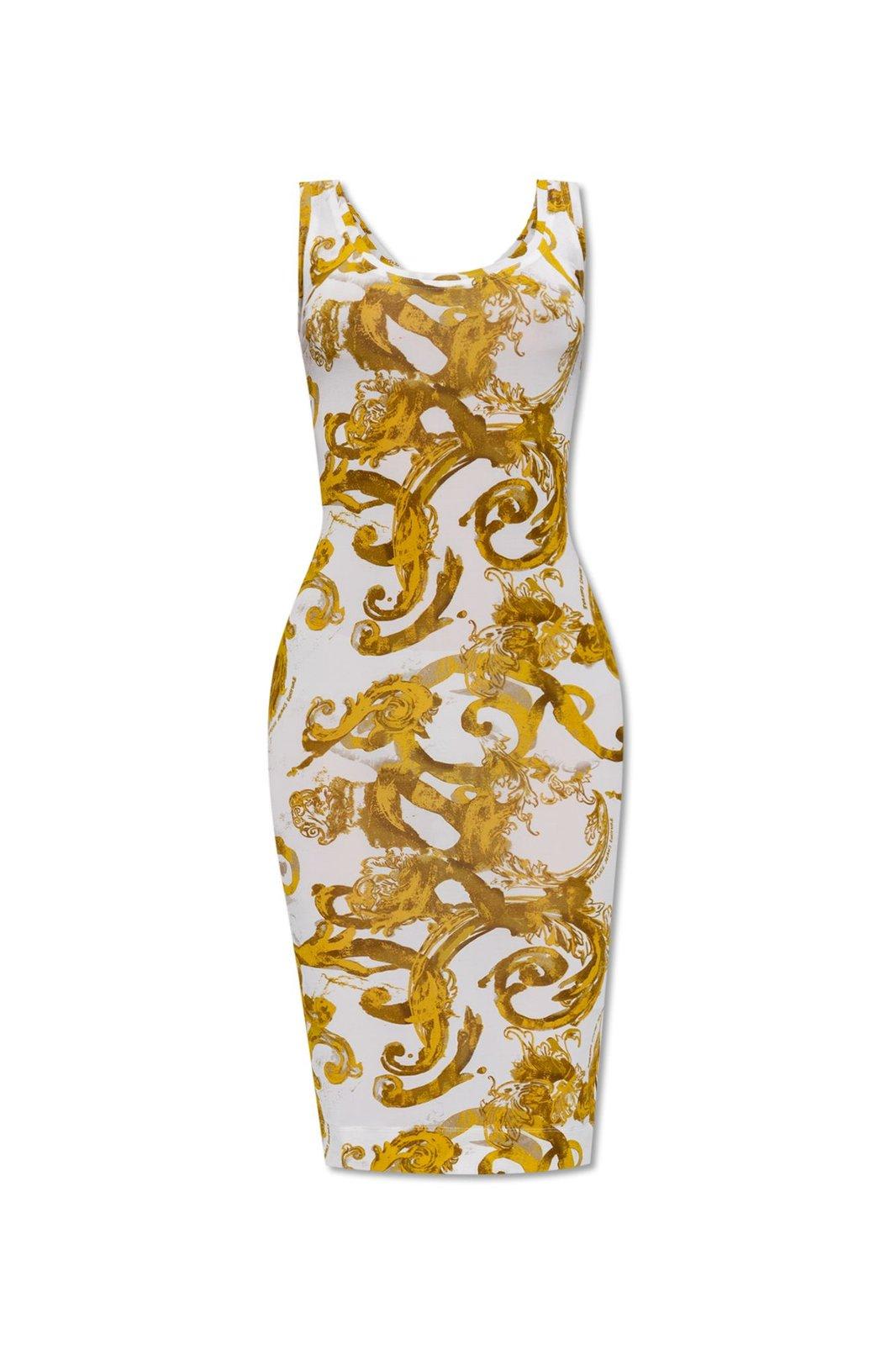 Shop Versace Jeans Couture Barocco Print Sleeveless Midi Dress In White