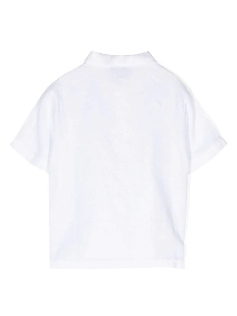 Shop Il Gufo White Linen Short-sleeved Shirt With Mandarin Collar