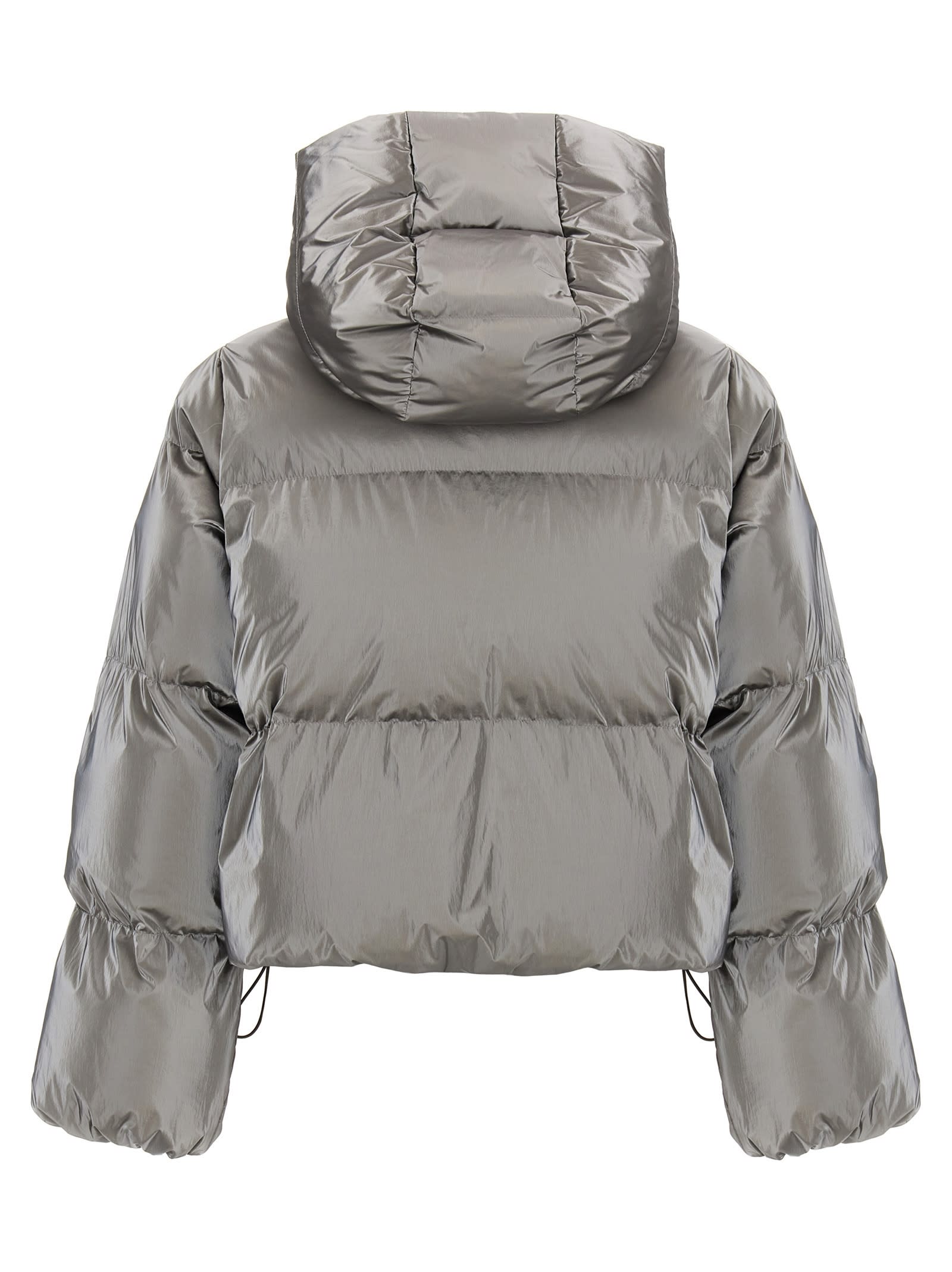 Shop Elisabetta Franchi Metallic Cropped Down Jacket In Silver