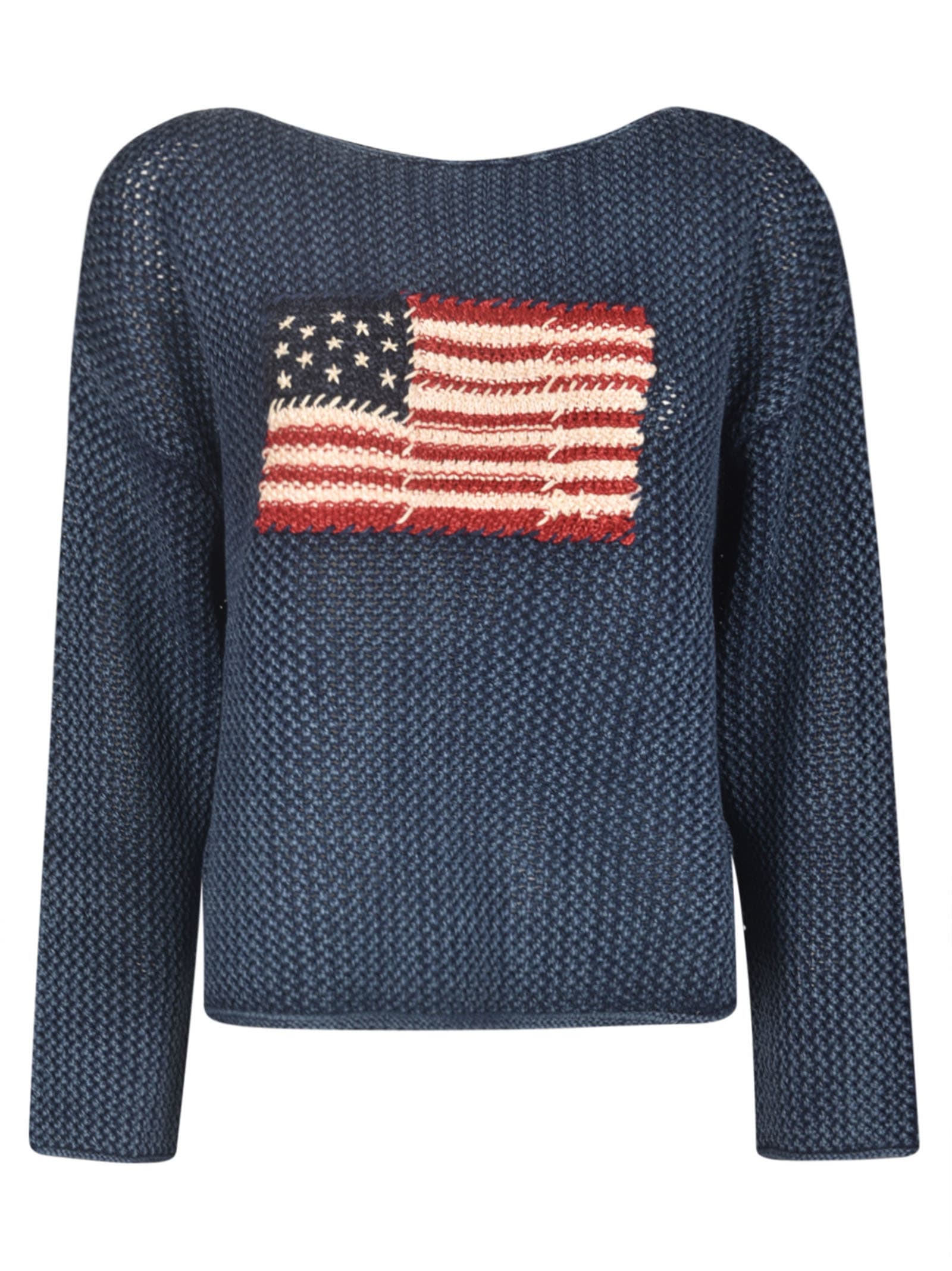 Shop Polo Ralph Lauren American Flag Crocket Sweatshirt  In Blue