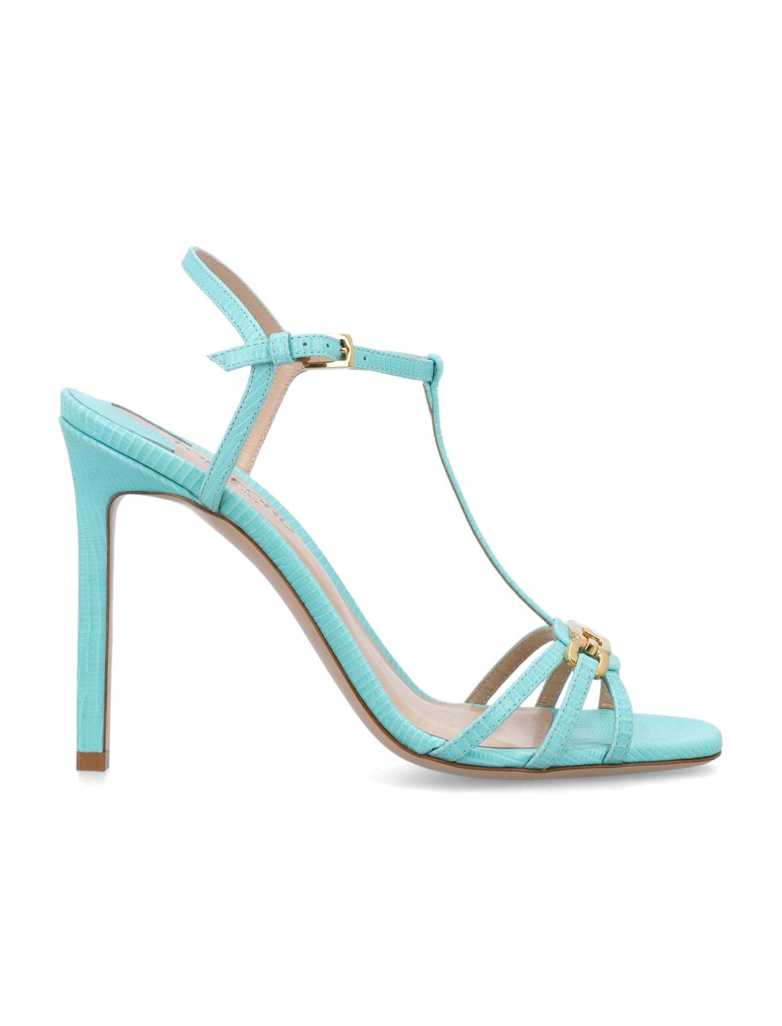 Shop Tom Ford Stamped Lizard Leather Whitney Sandal In Acqua Sky