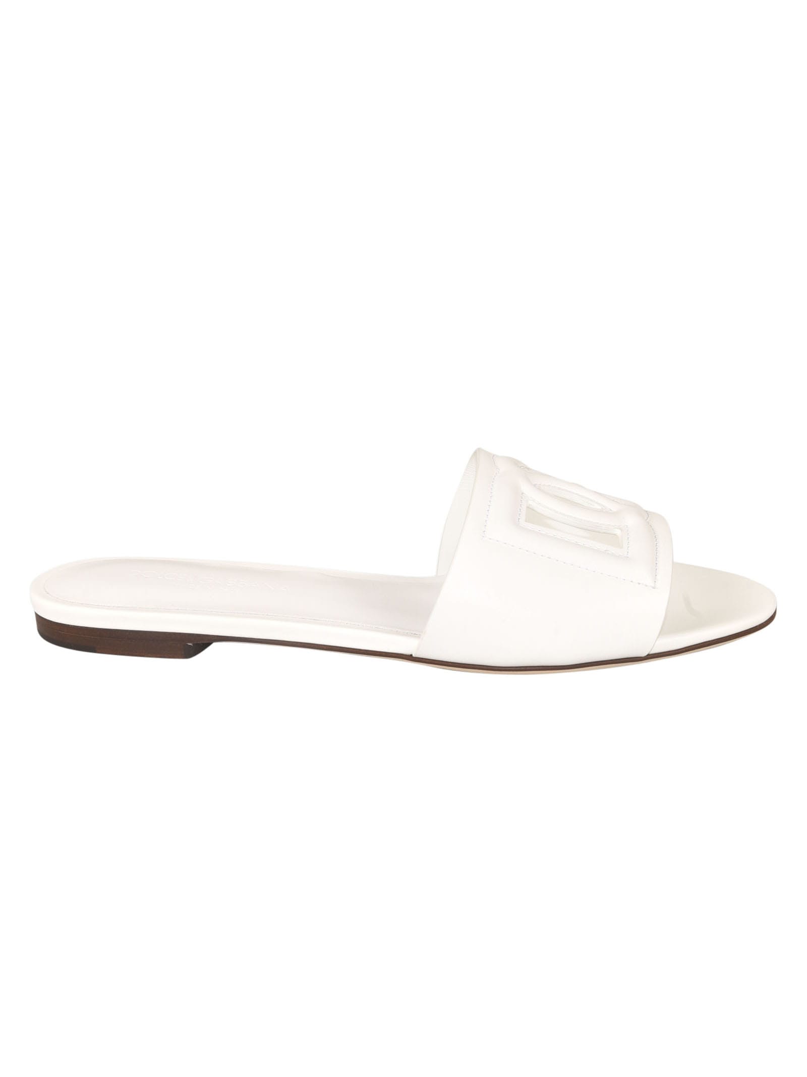 Shop Dolce & Gabbana Logo Embossed Sliders In White