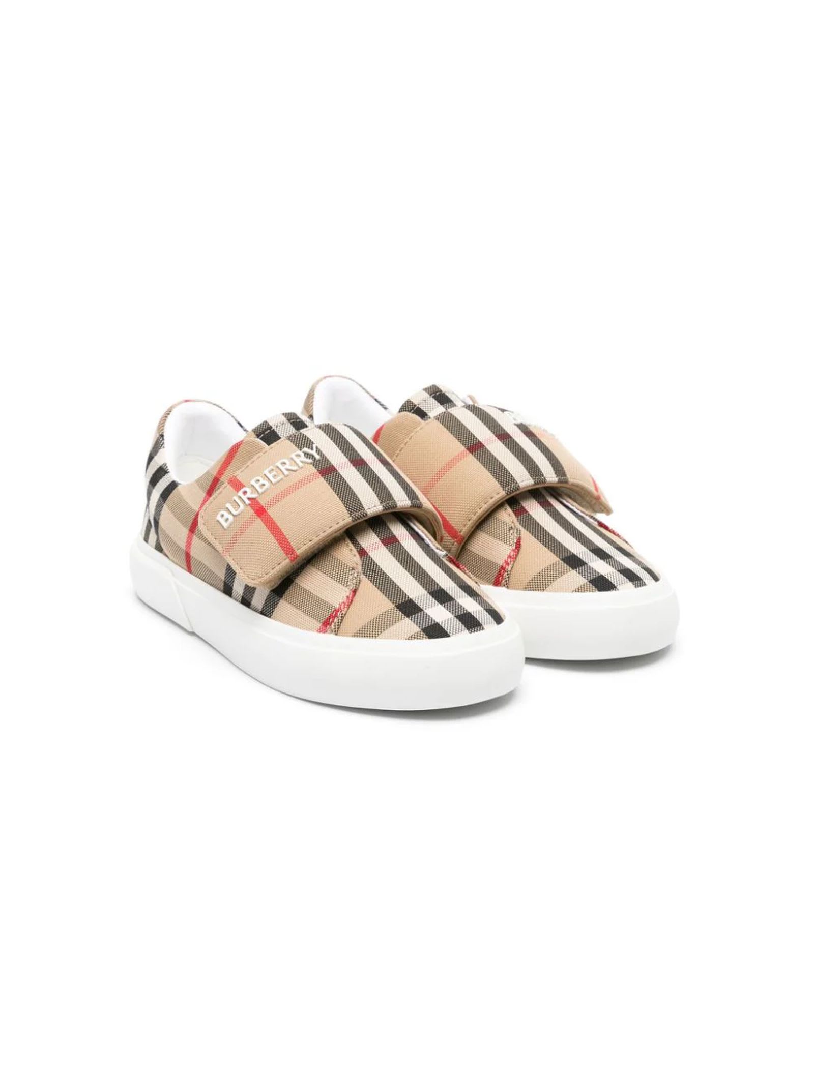 Shop Burberry Beige Touch-strap Trainers In Archive Beige Ip Chk