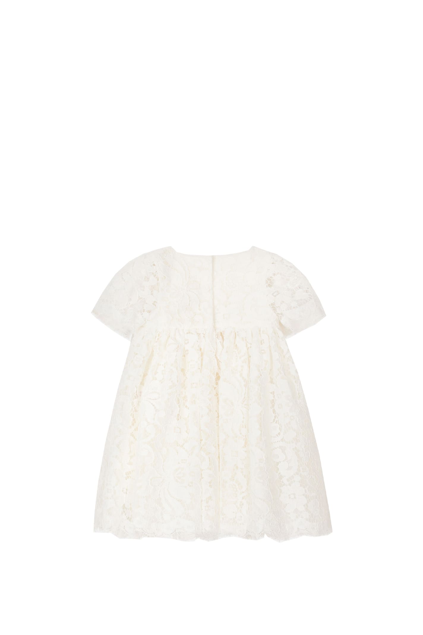 Shop Dolce & Gabbana Short Sleeve Baptism Dress In Empire Cut Lace In White