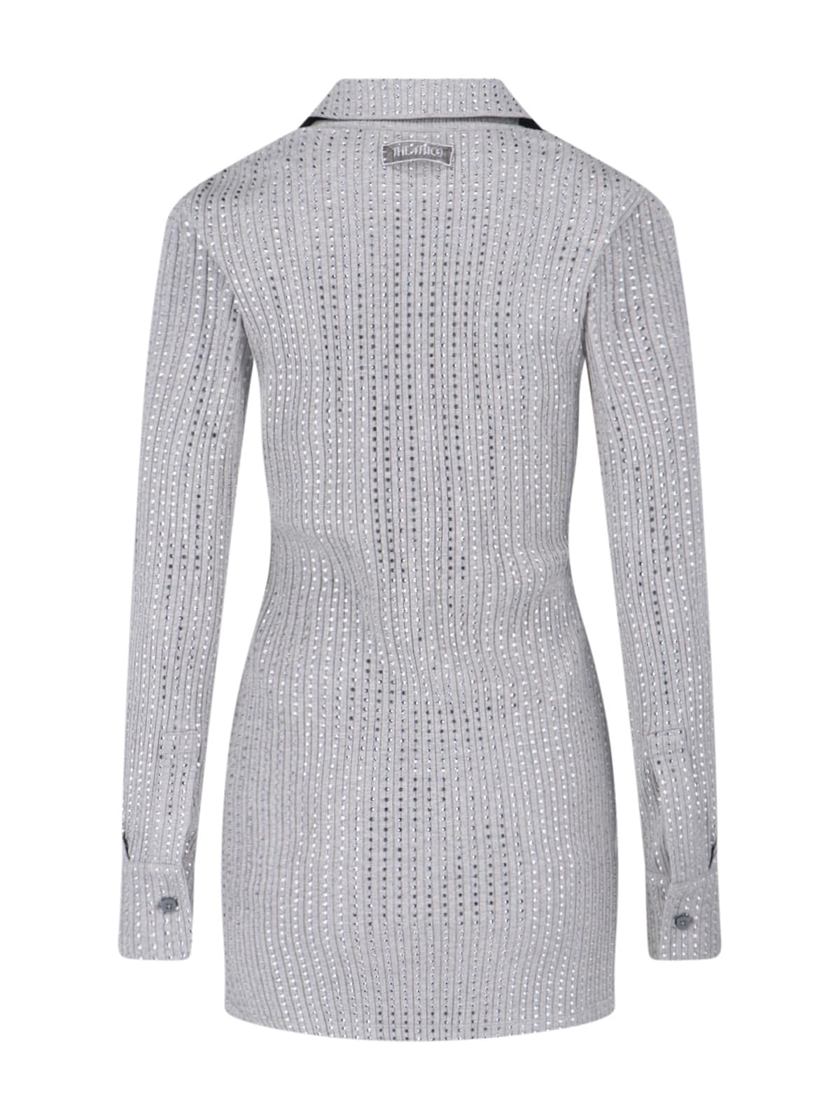 Attico Fitted Grey Mini Dress With Reflective Embellishments In Multi