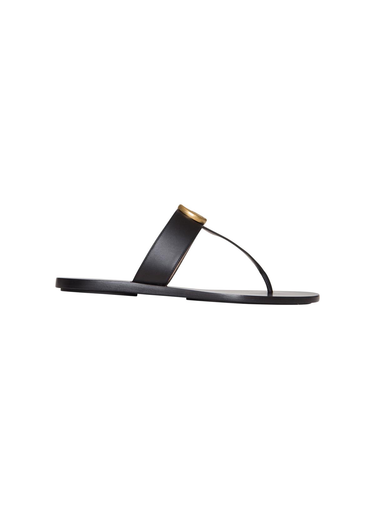 Gucci Leather Thong Sandal With Double G In Black In Nero