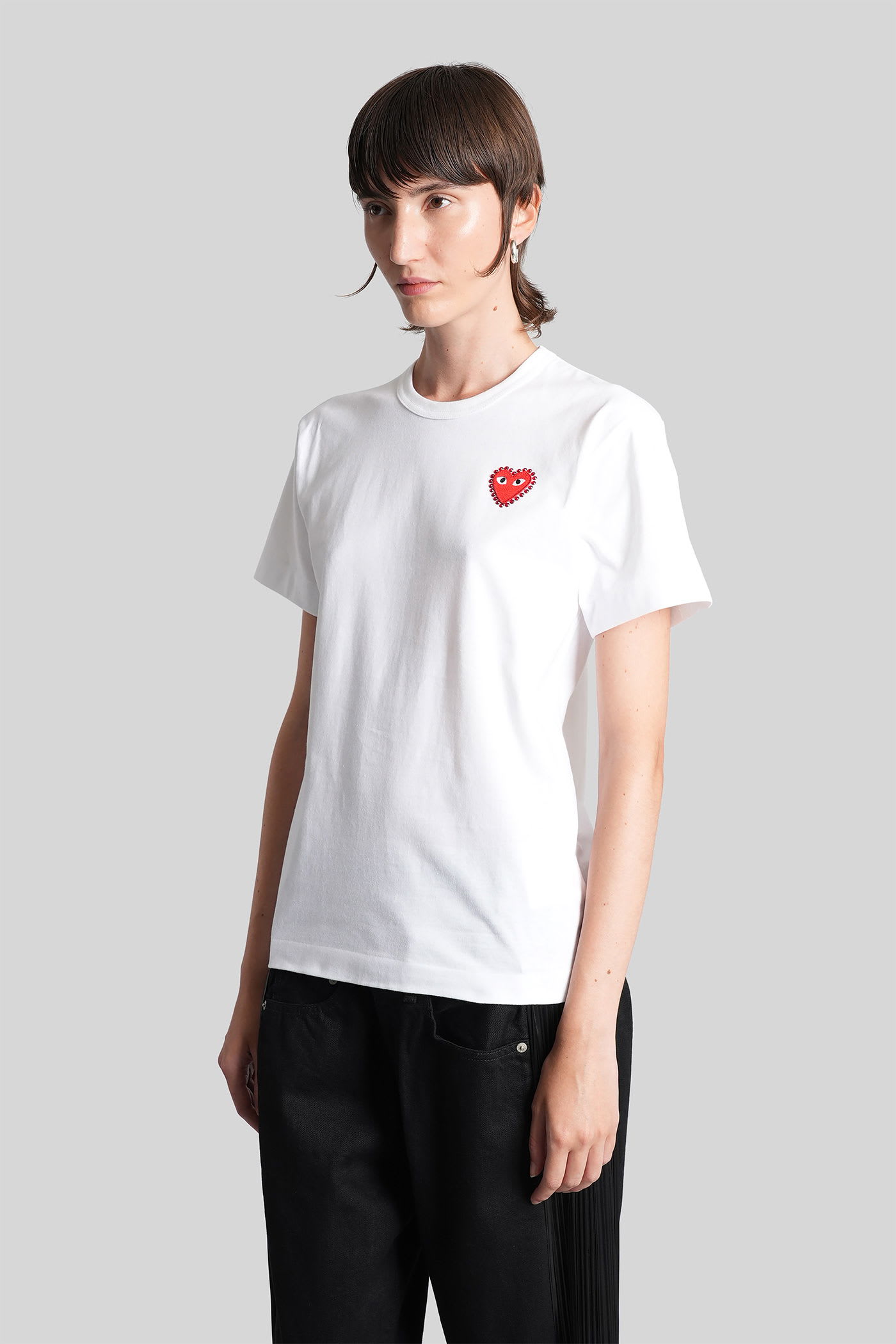 Comme Des Garçons Play Unisex T-shirt Emblem X Rhinestone Clothing In White
