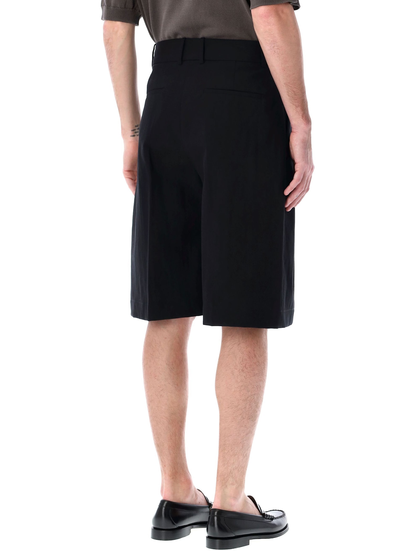 Studio Nicholson Black Bermuda Shorts In Cotton Blend In Black