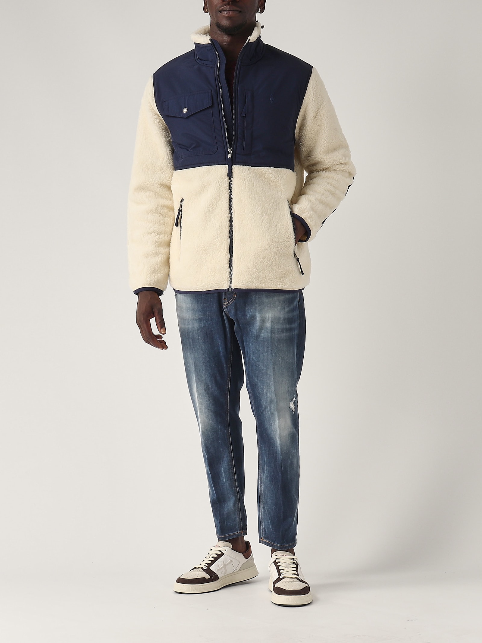 Shop Polo Ralph Lauren Giacca Ibrida Jacket In Navy-latte