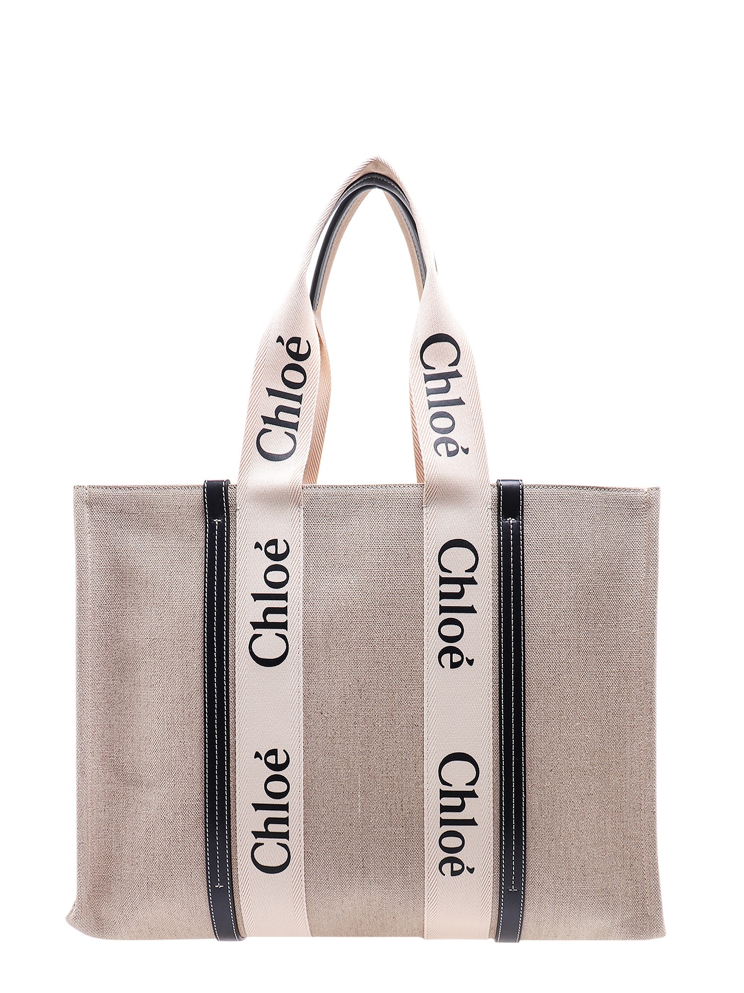 Chloé Linen Shoulder Bag With Logo Print. This Bag Is Made With Lower Environmental Impact Material In Sand