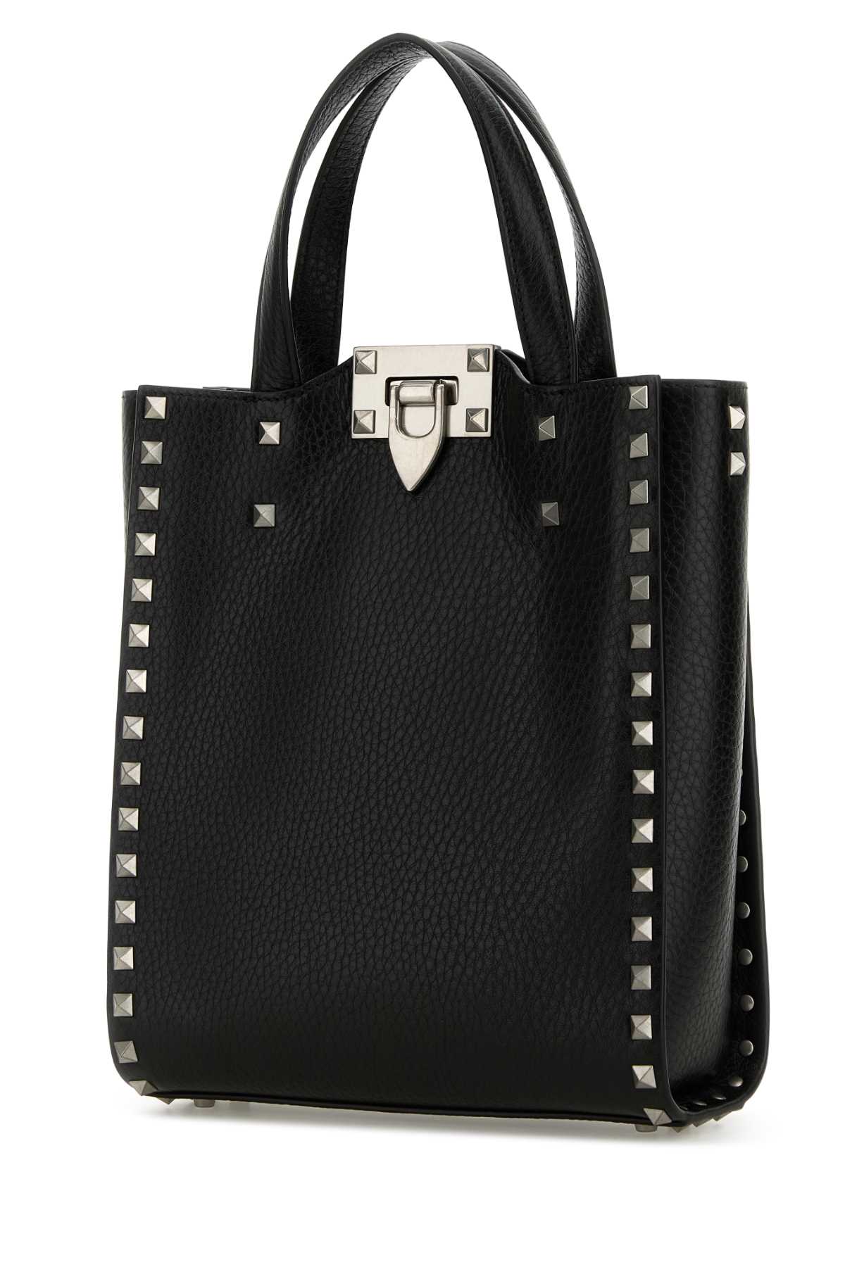 Valentino Black Leather Rockstud Handbag In Black