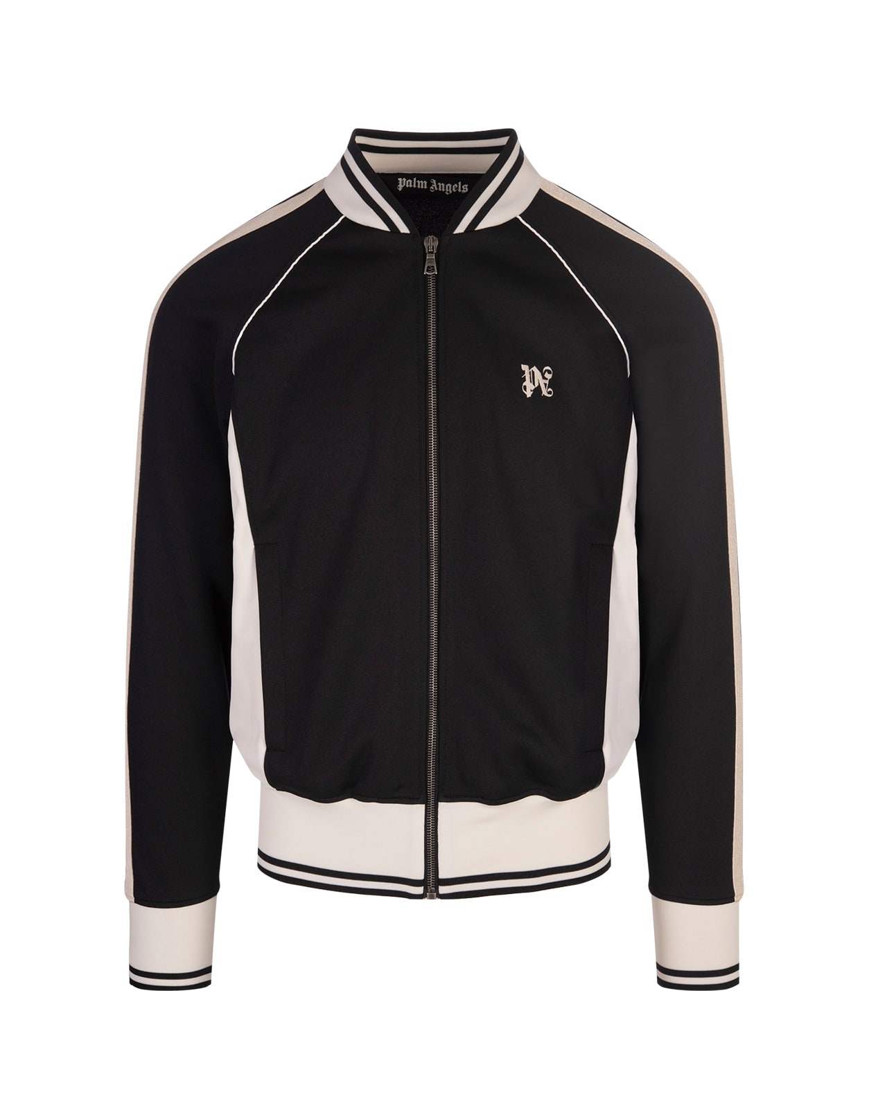 Palm Angels Black And White Track Jacket With Monogram