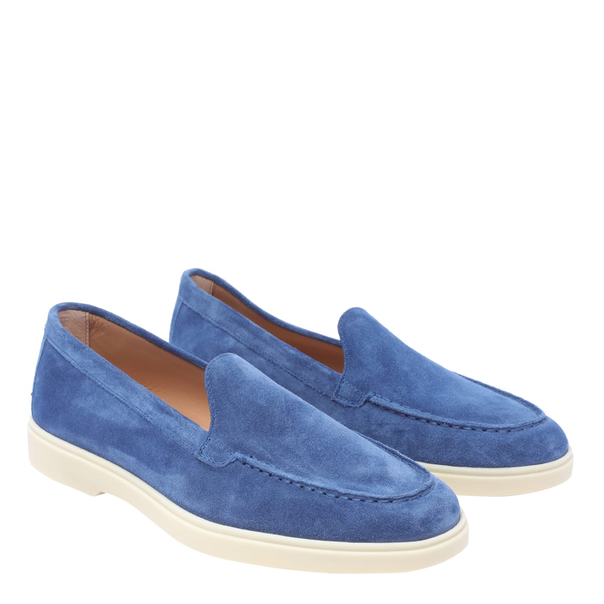 Shop Santoni Suede Loafers In Blue