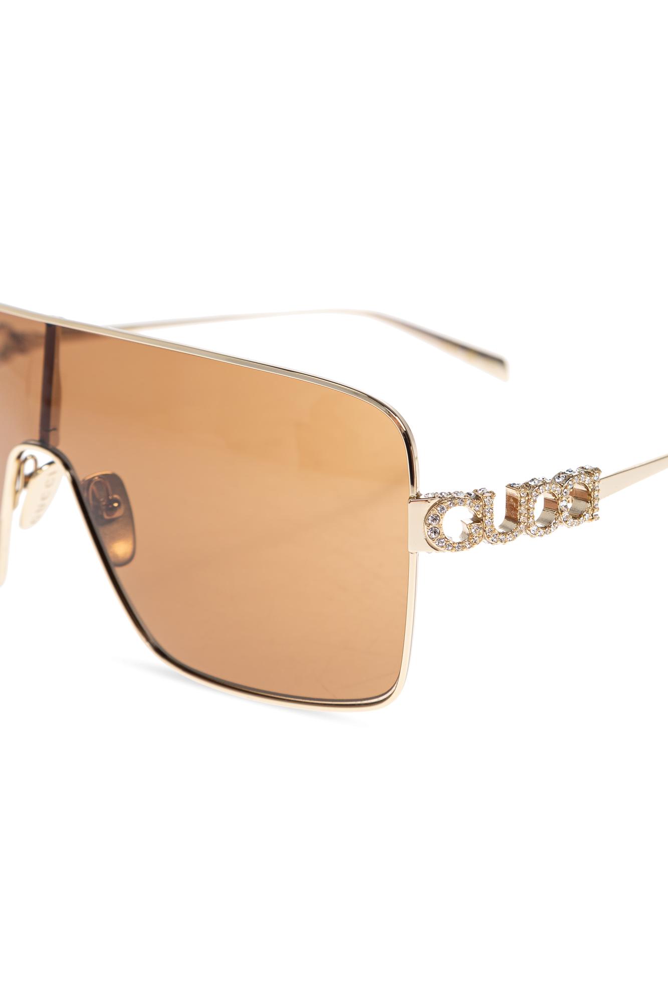 Gucci Rectangle Sunglasses Crystal-embellished Protective Case In Gold