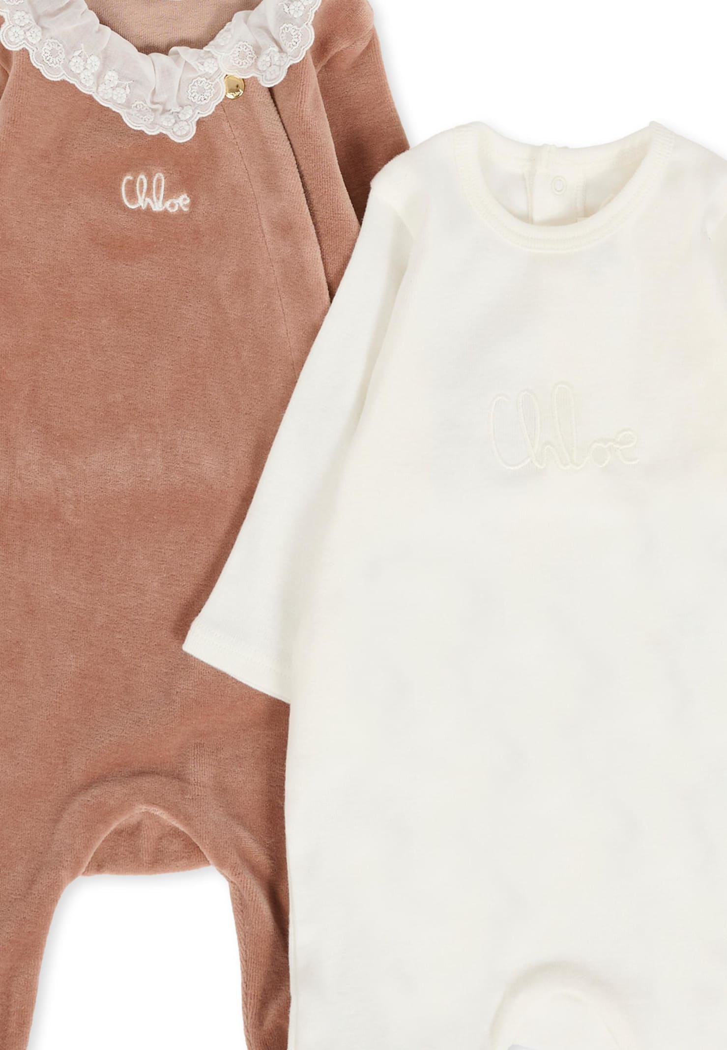 Chloé White Babygrow Set For Baby Girl With Logo In Multi