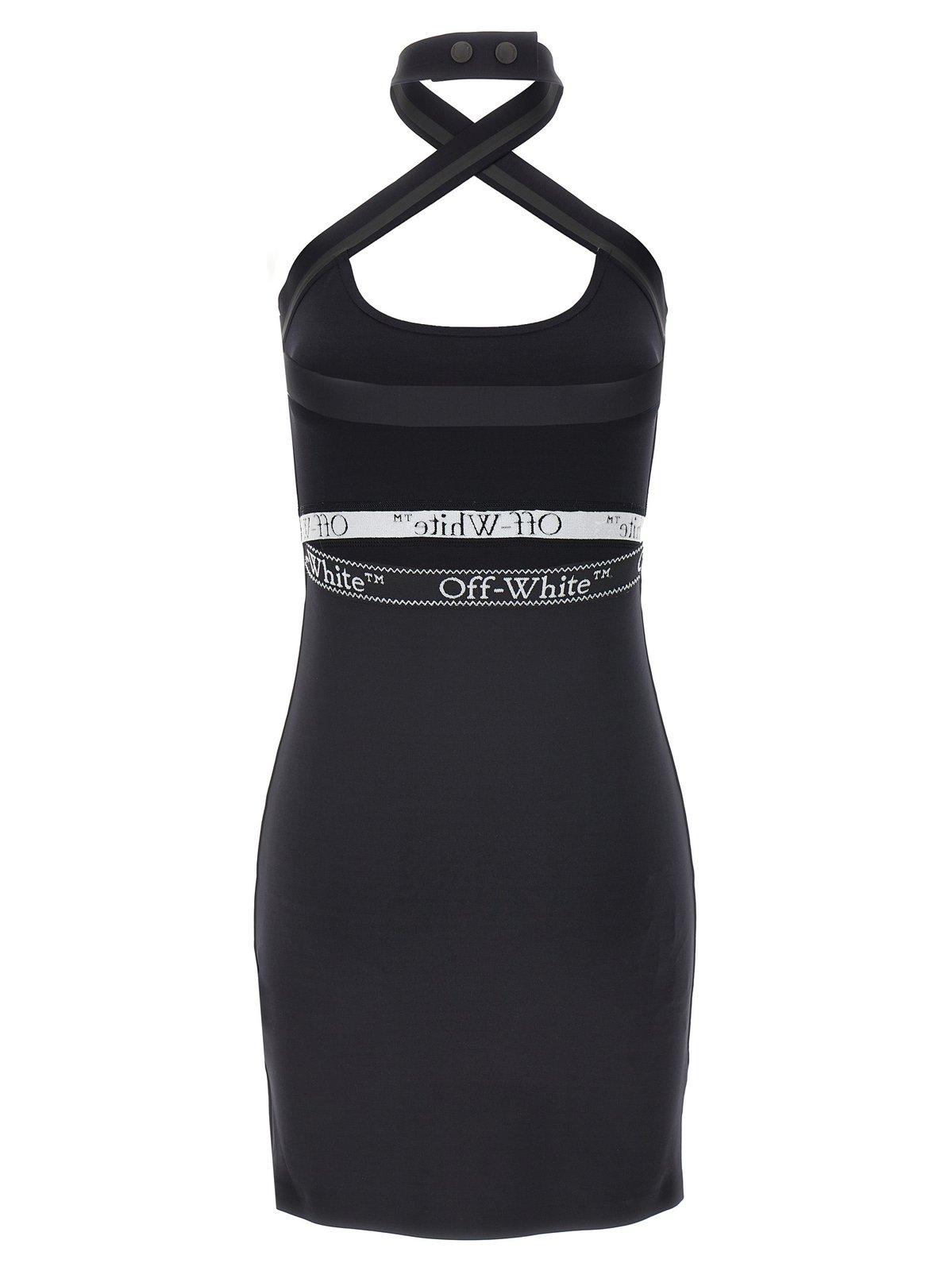 Shop Off-white Logo Band Cross-over Dress In Black White