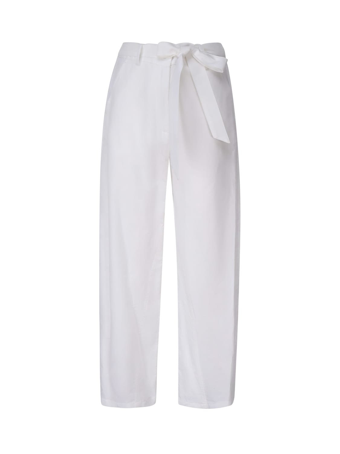 Shop Pinko Barrel Leg Trousers In Slub Linen In White