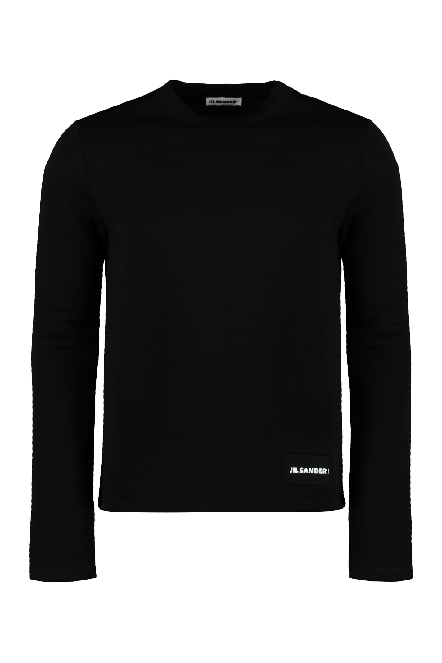 Jil Sander Slightly Cropped Long-sleeve Top With Subtle Texture In Black