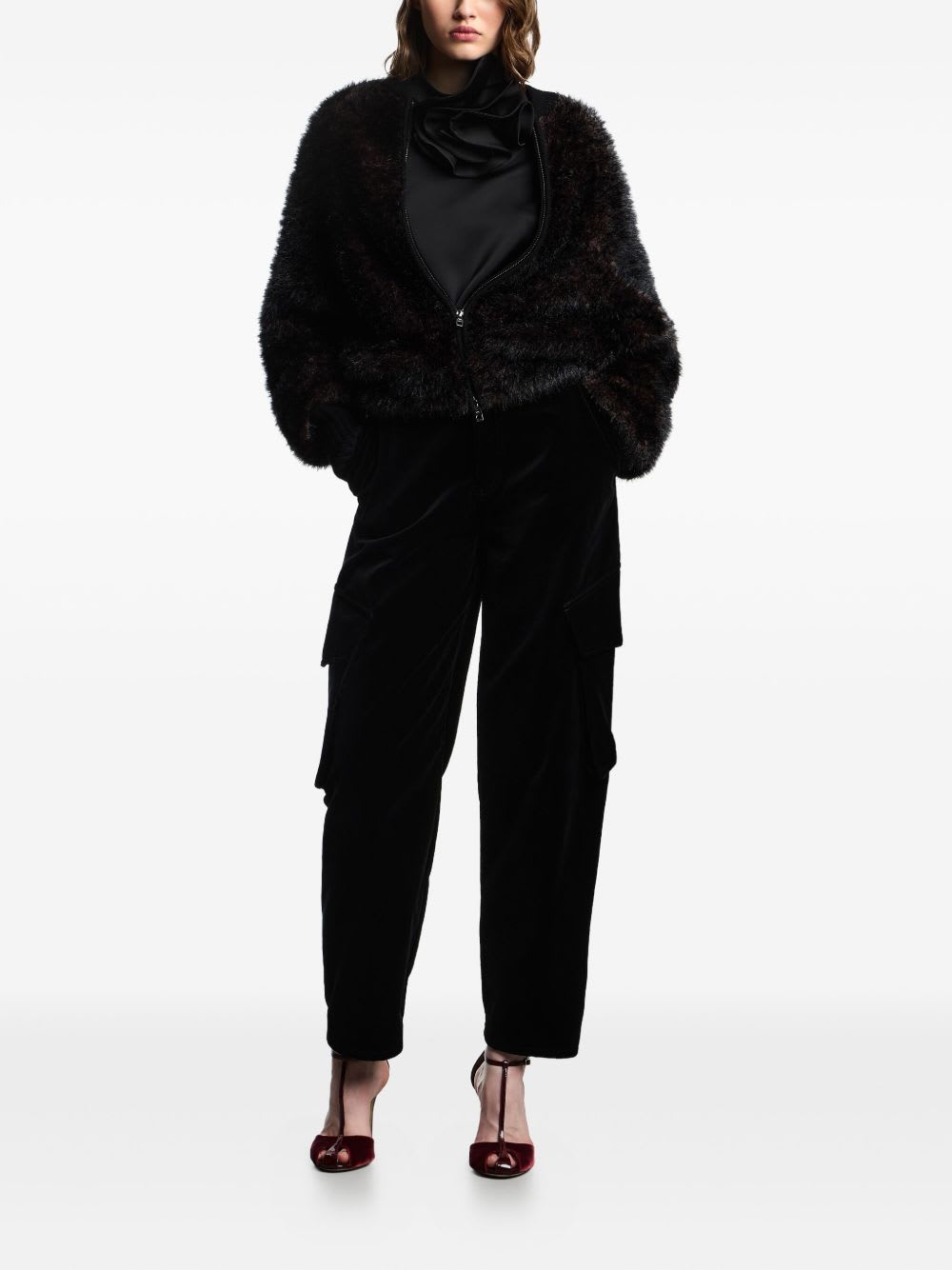 Emporio Armani Ruffled Neckline Sweater In Black