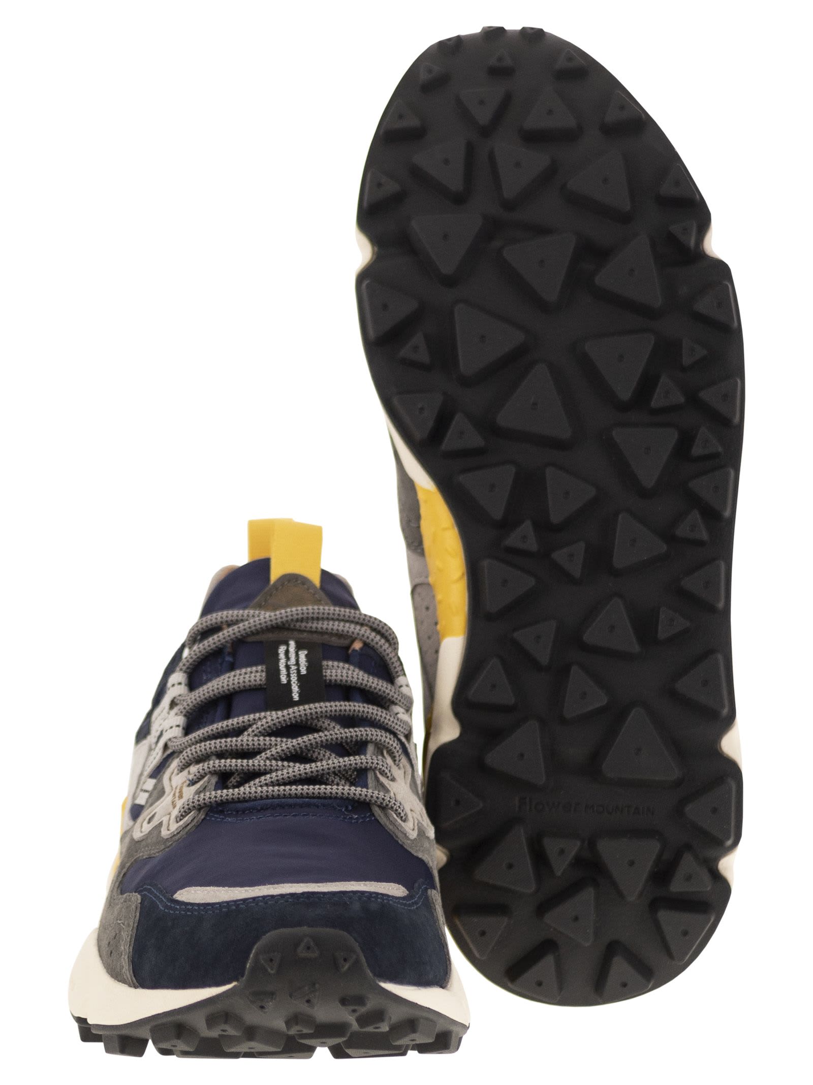 Flower Mountain Yamano 3 - Sneakers In Suede And Technical Fabric In Blue/grey