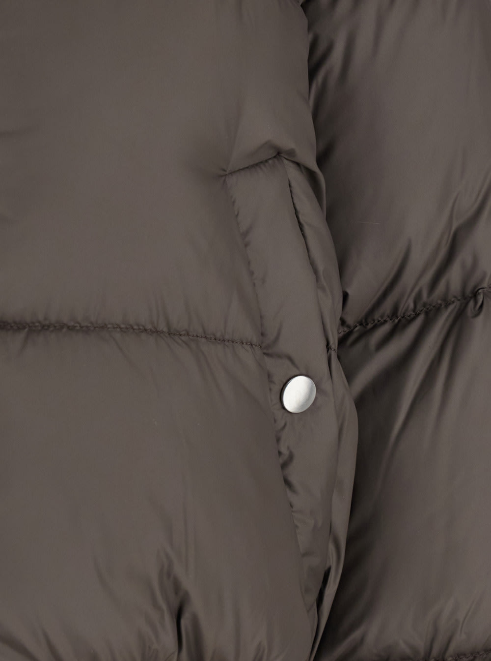 Rick Owens Brown Down Jacket With Crop Design And Fixed Hood In Tech Fabric Woman In Brown