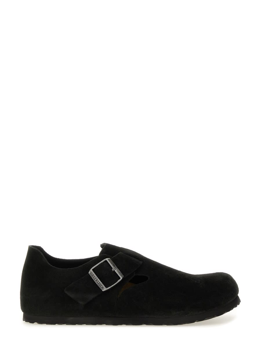 Birkenstock Suede London Sabot In Black