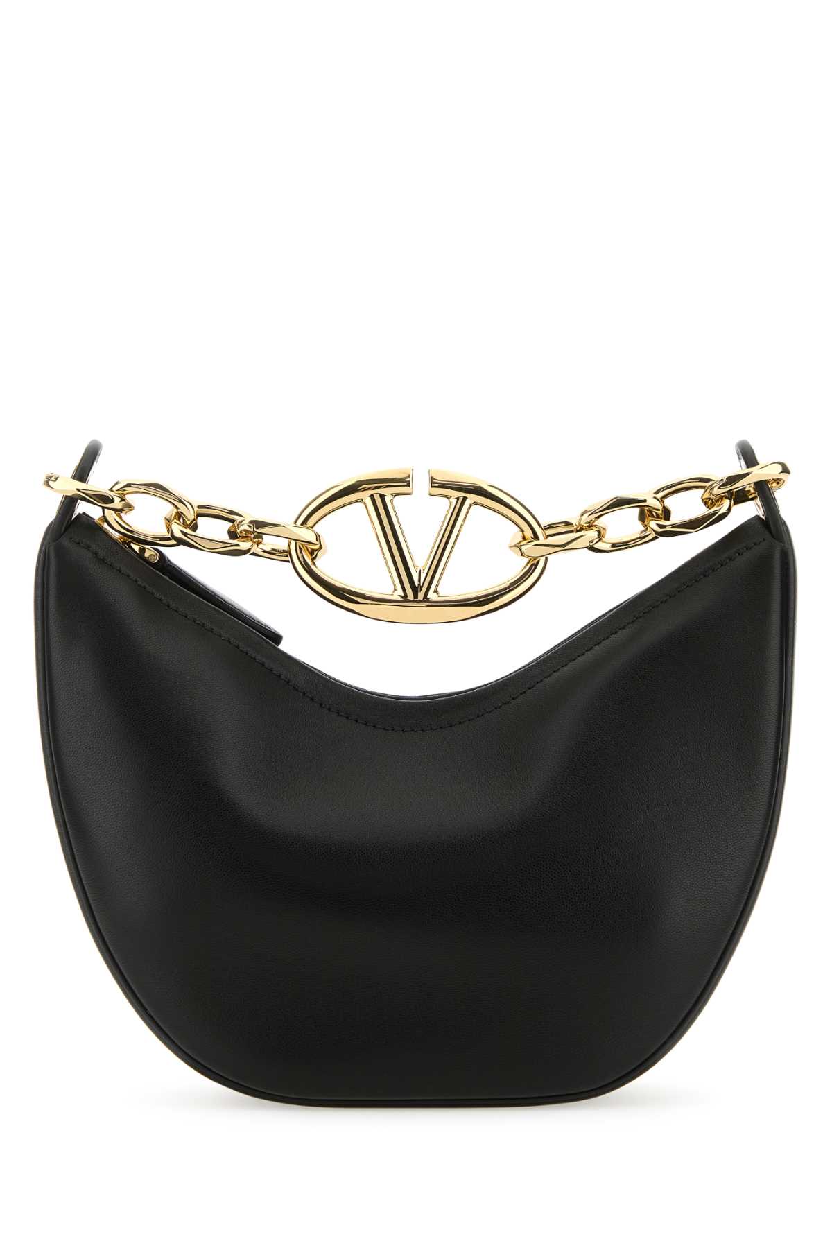Valentino Garavani Black Leather Small Vlogo Moon Handbag In Nero