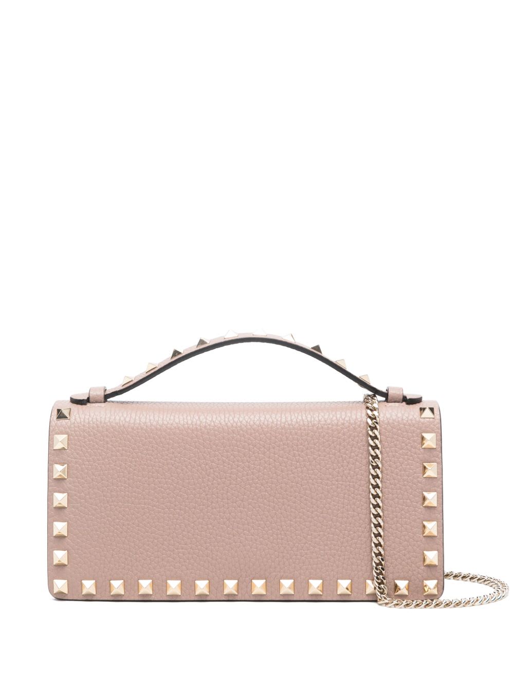 Valentino Garavani Rockstud Leather Wallet On Chain In Pink