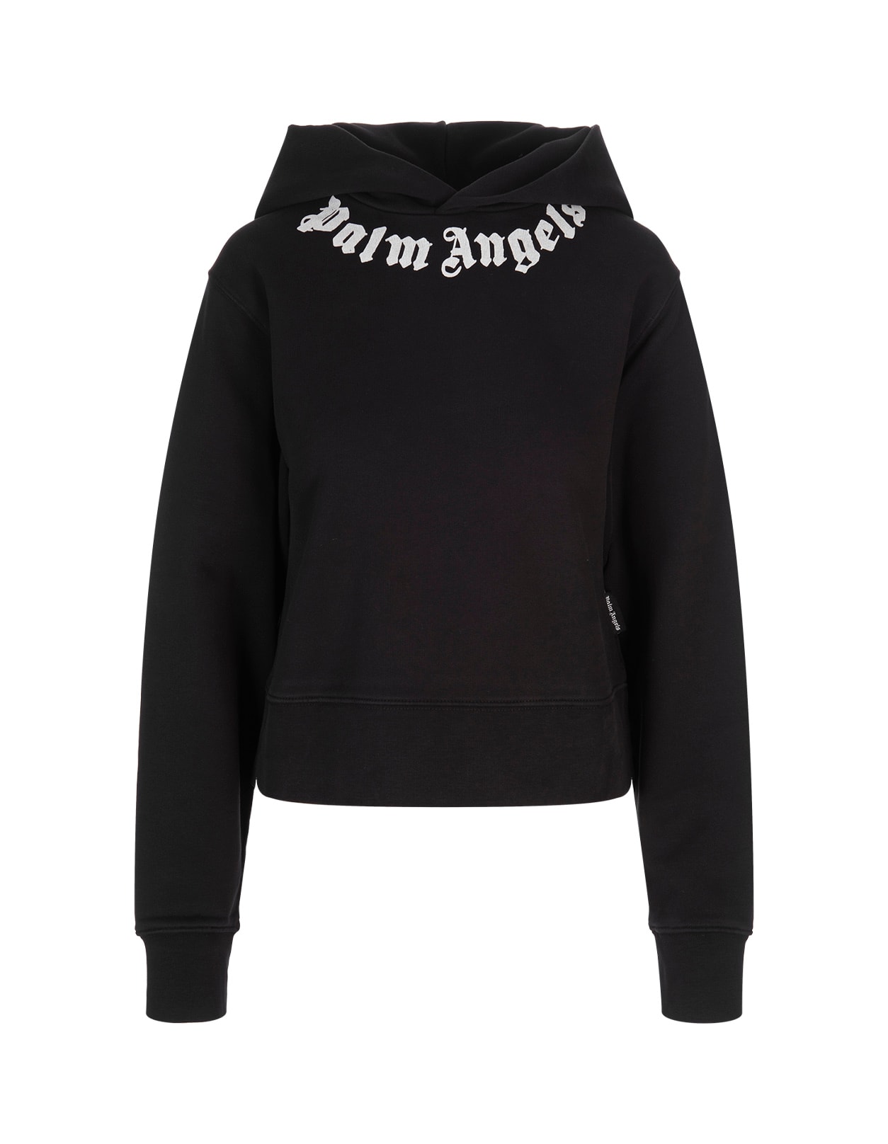 Shop Palm Angels Black Hoodie With Neck Logo