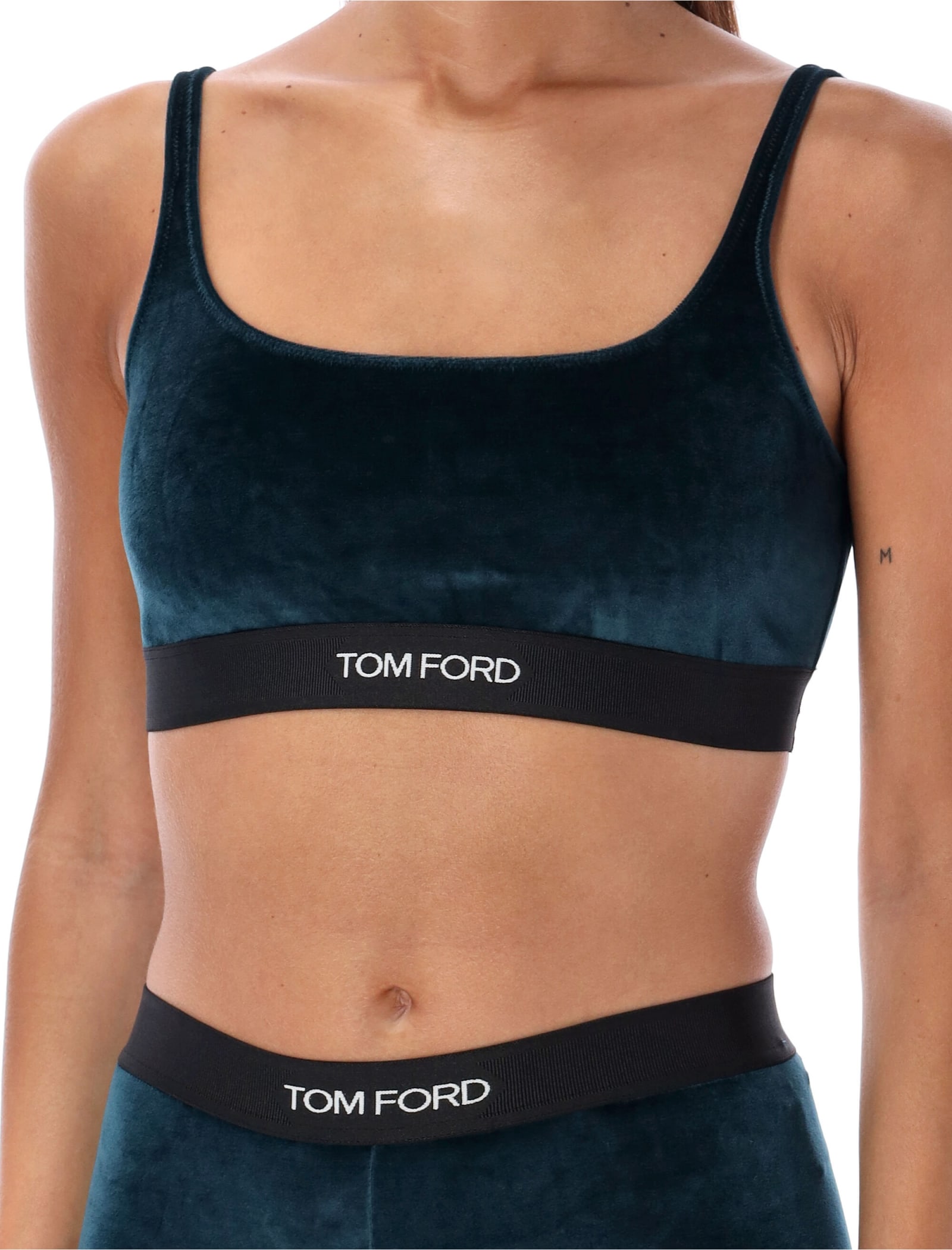 Shop Tom Ford Stretch Velvet Bralette In Dark Emerald