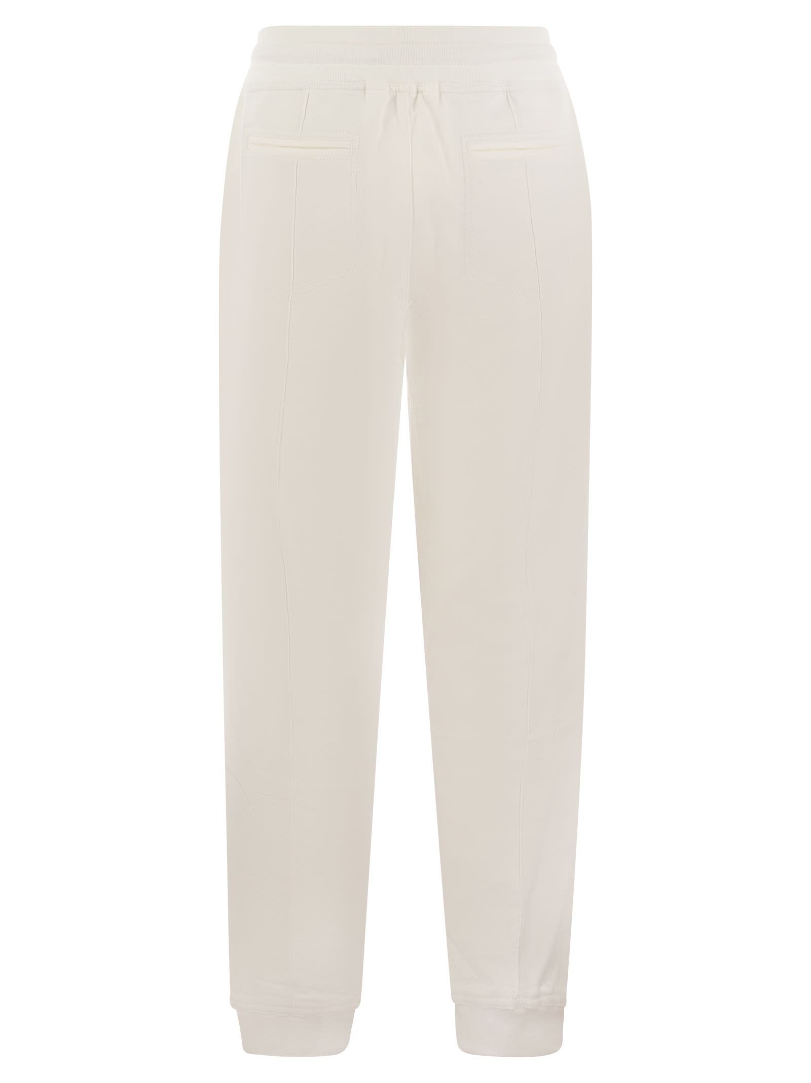 Shop Brunello Cucinelli Cotton Fleece Trousers With Crête And Elasticated Hem In White