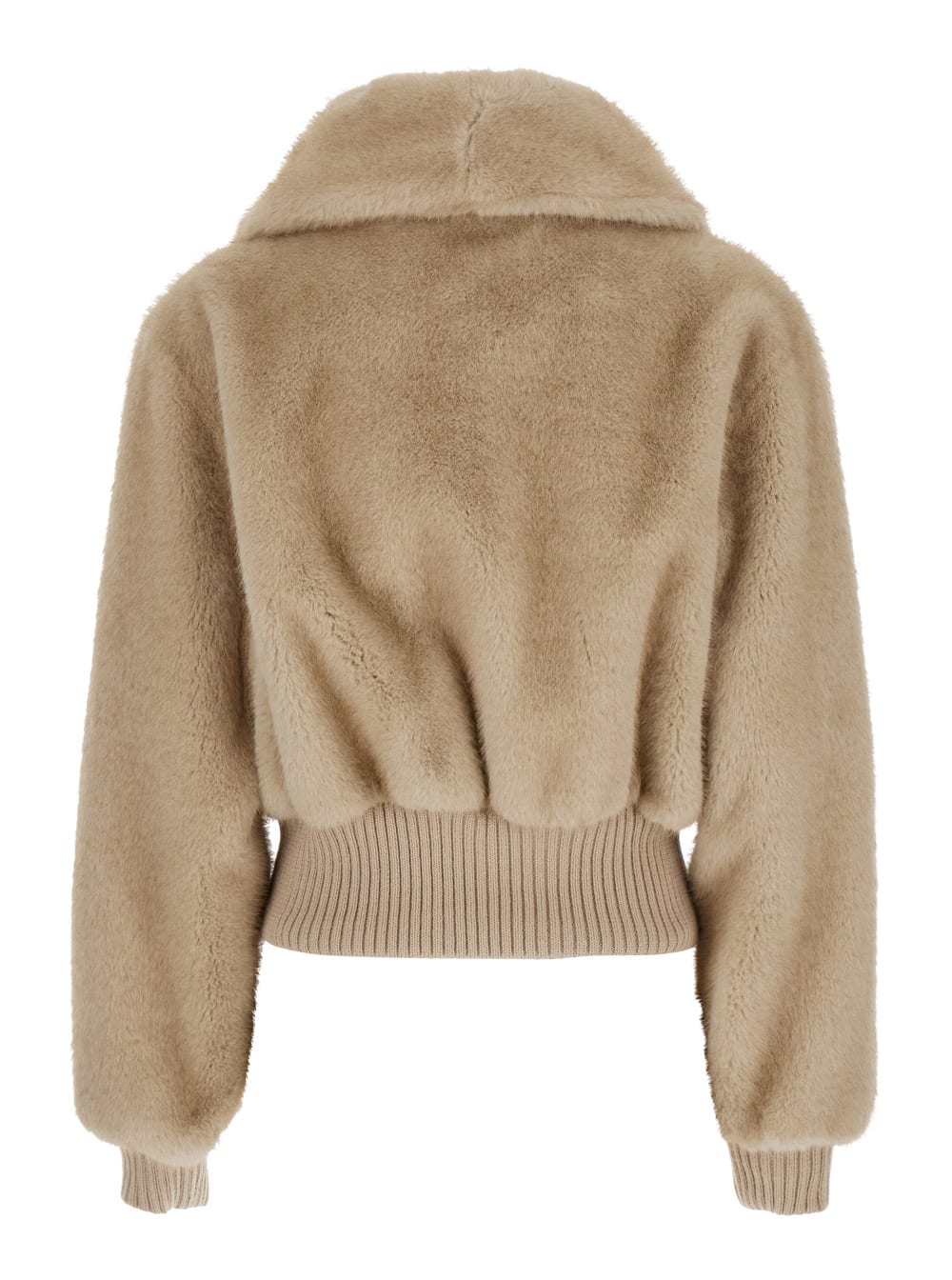 Pinko Bagels Beige Bomber Jacket With Front Zip Closure In Ecofur Woman In Brown