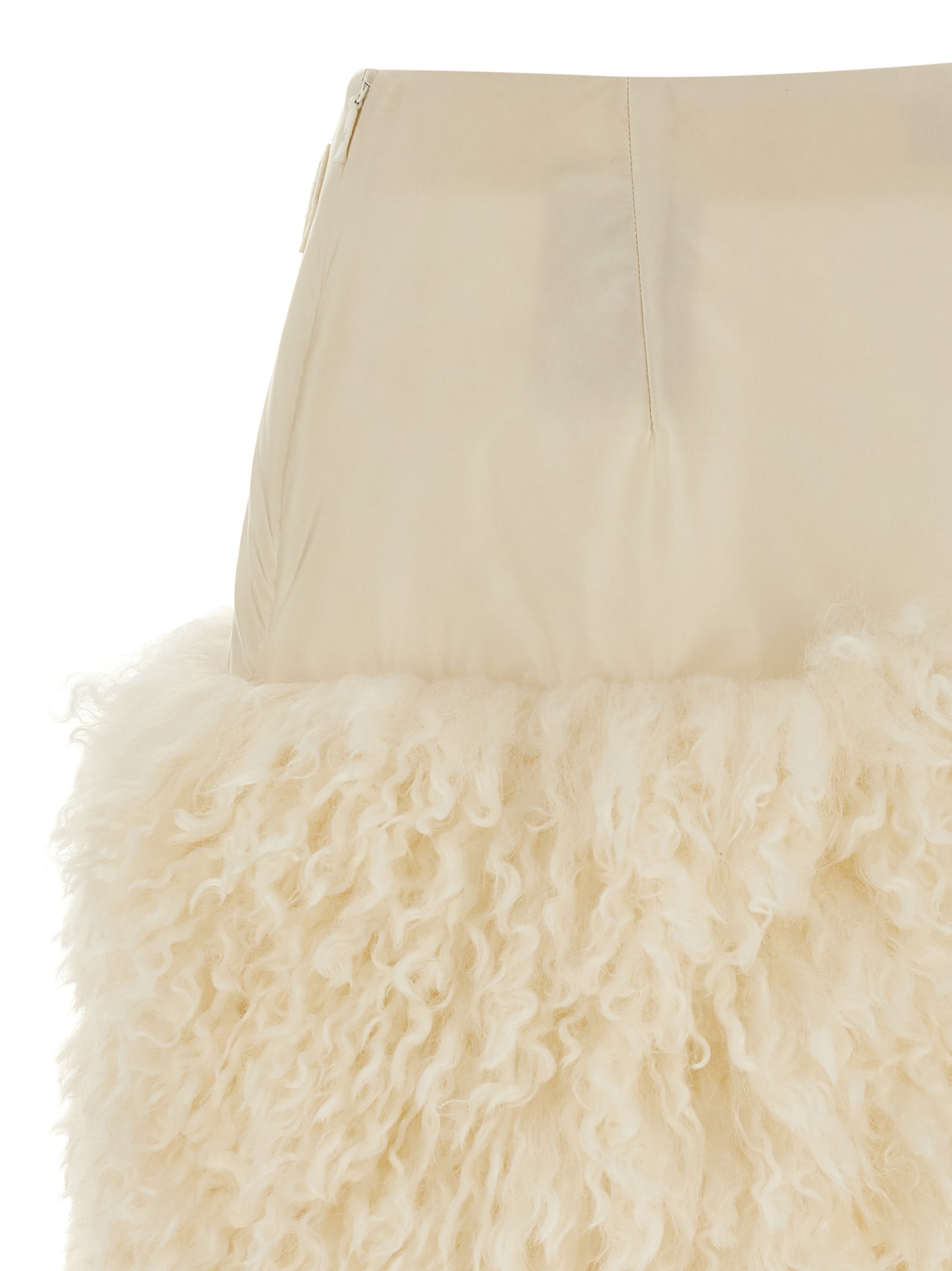 Moncler High Waist Textured Skirt With Fur Trim In White