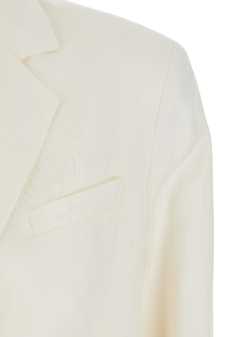 TWINSET WHITE SINGLE-BREASTED JACKET WITH NOTCHED REVERS AND DROPPED SHOULDERS IN LINEN BLEND WOMAN