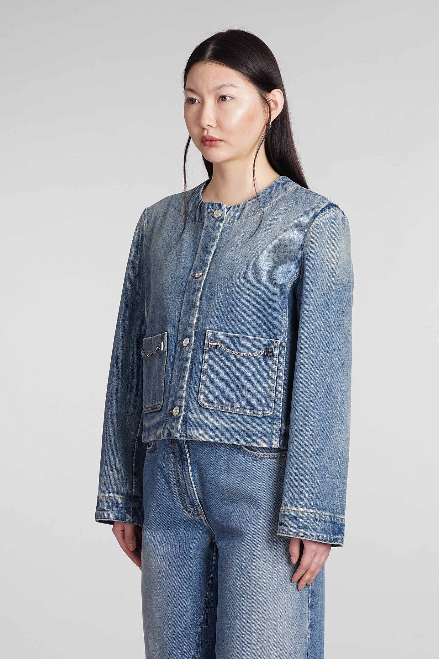 Shop Givenchy Denim Jackets In Blue Cotton