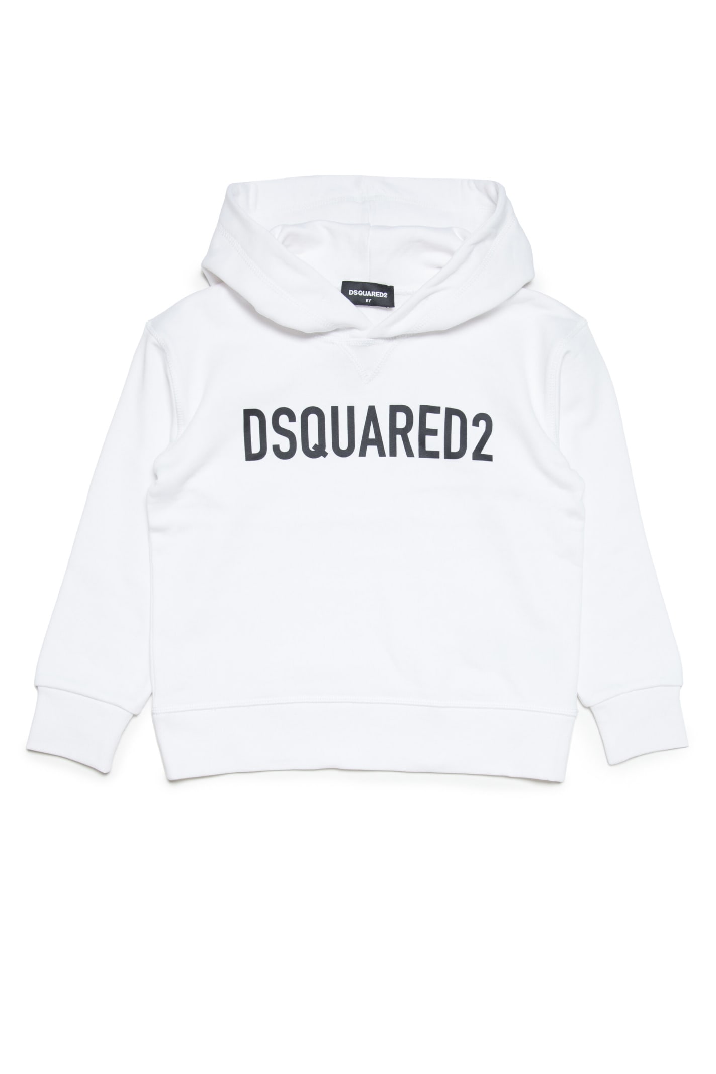 Dsquared2 Kids' D2s699u Slouch Fit-eco Sweat-shirt Dsquared White Organic Cotton Sweatshirt With Hood And Logo In Bianco